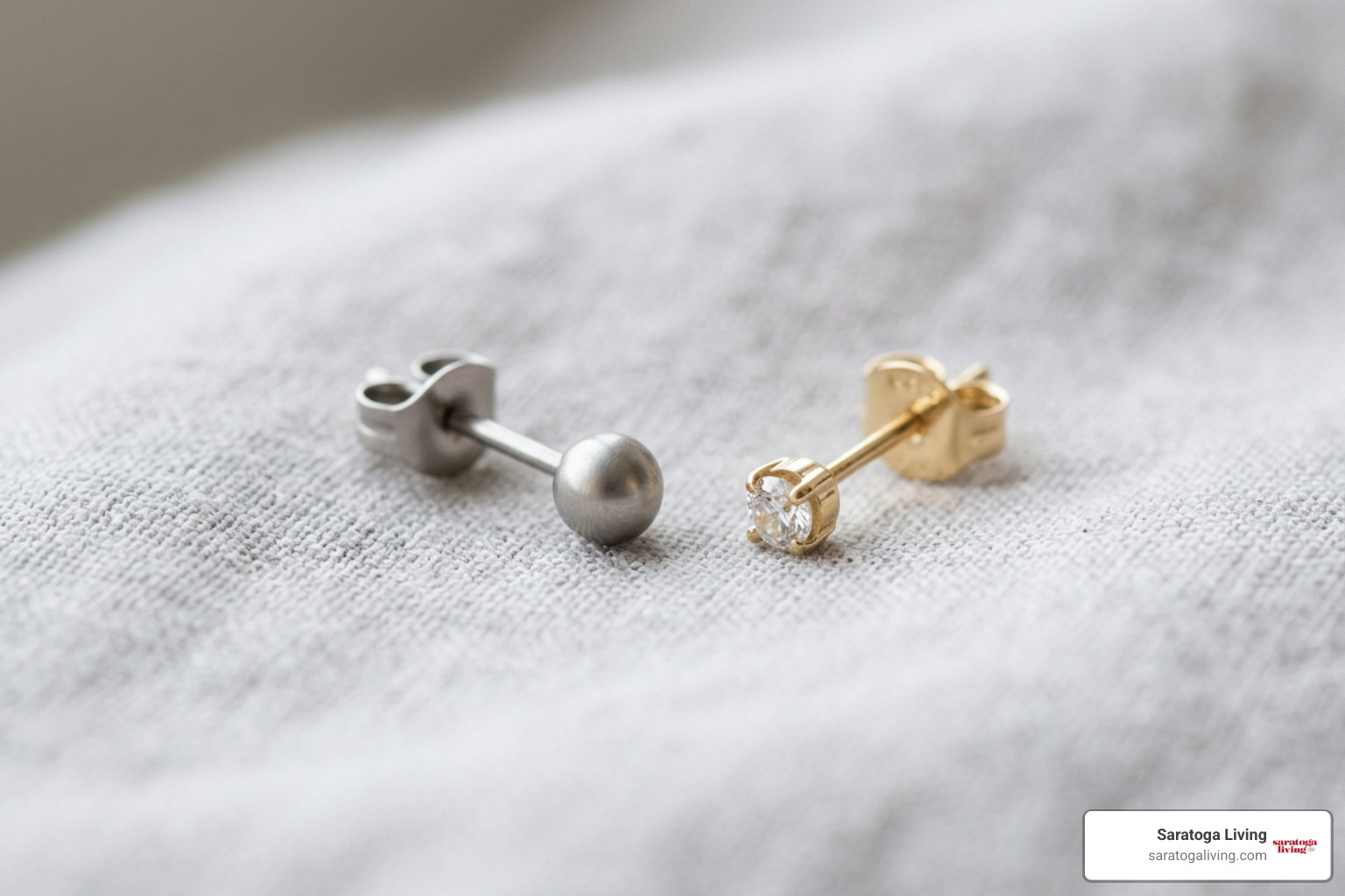 implant-grade titanium and solid gold ear studs