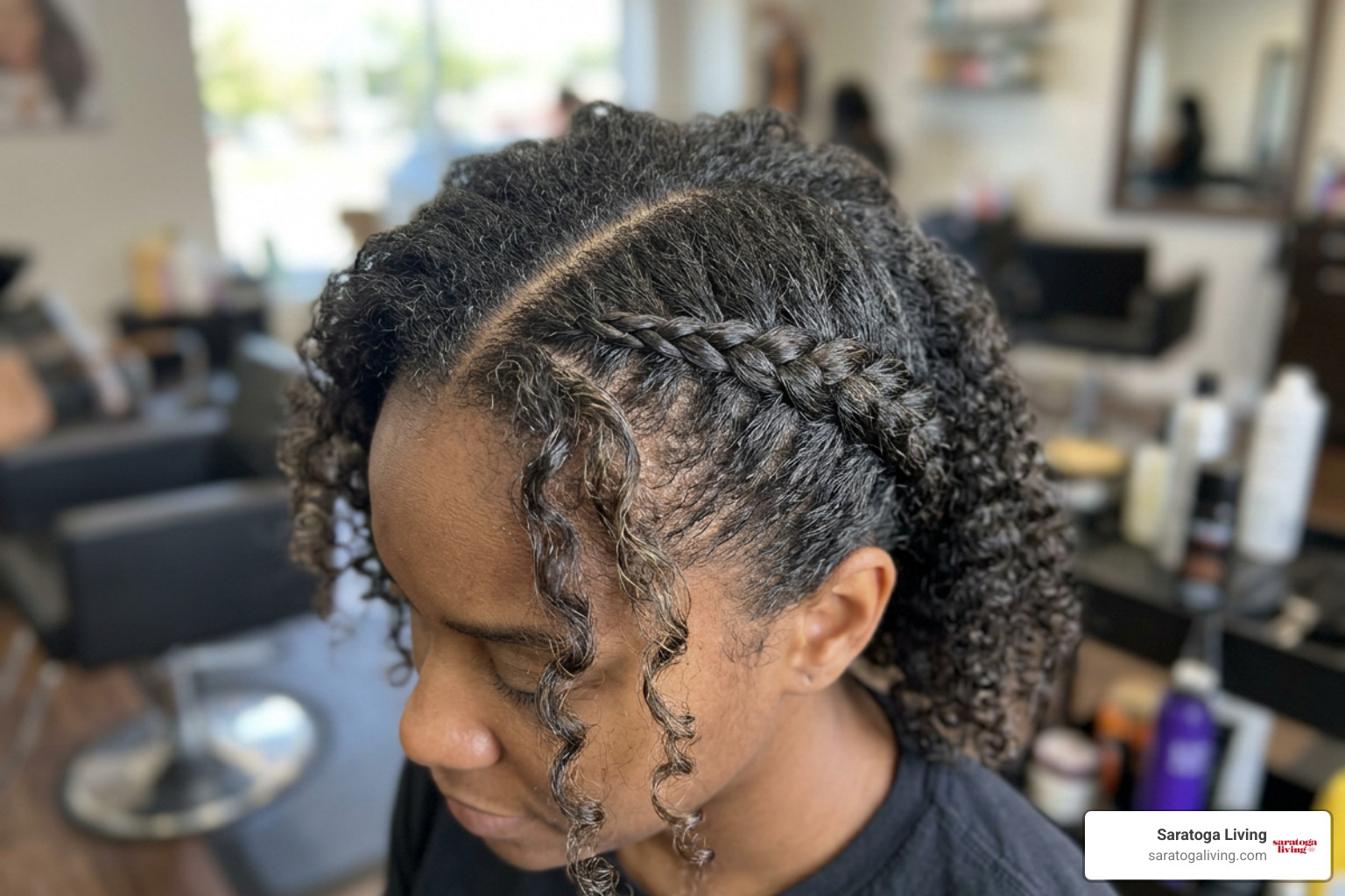knotless feed-in base with curly strands