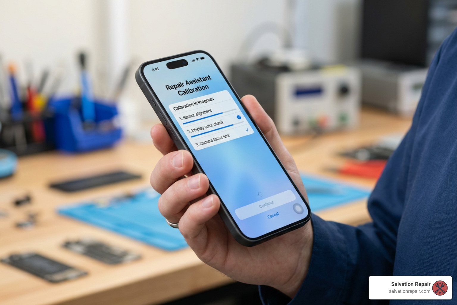 iOS Apple Repair Assistant display calibration interface screen