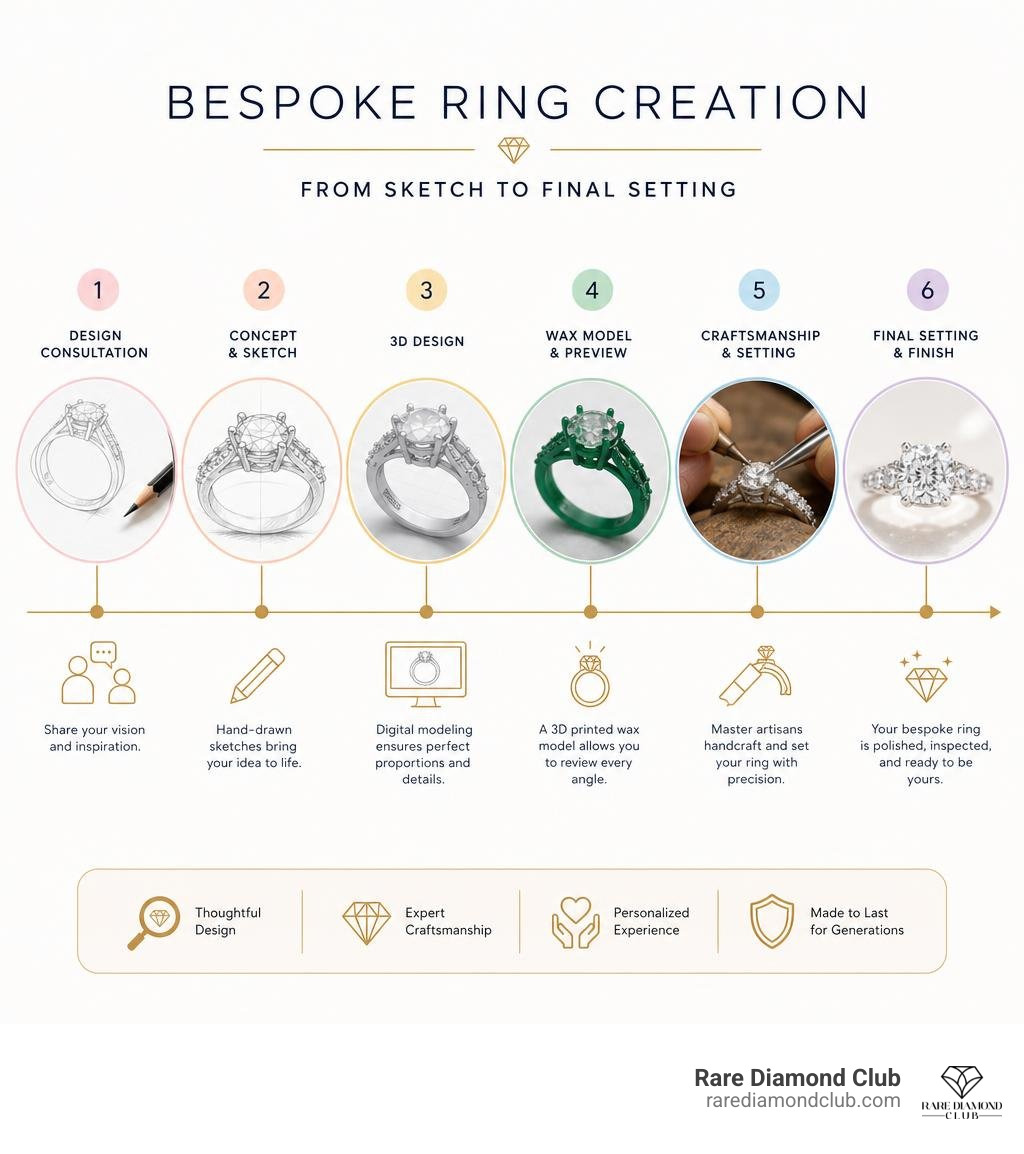 step-by-step bespoke ring creation timeline from sketch to final setting infographic step-by-step bespoke ring creation timeline from sketch to final setting infographic