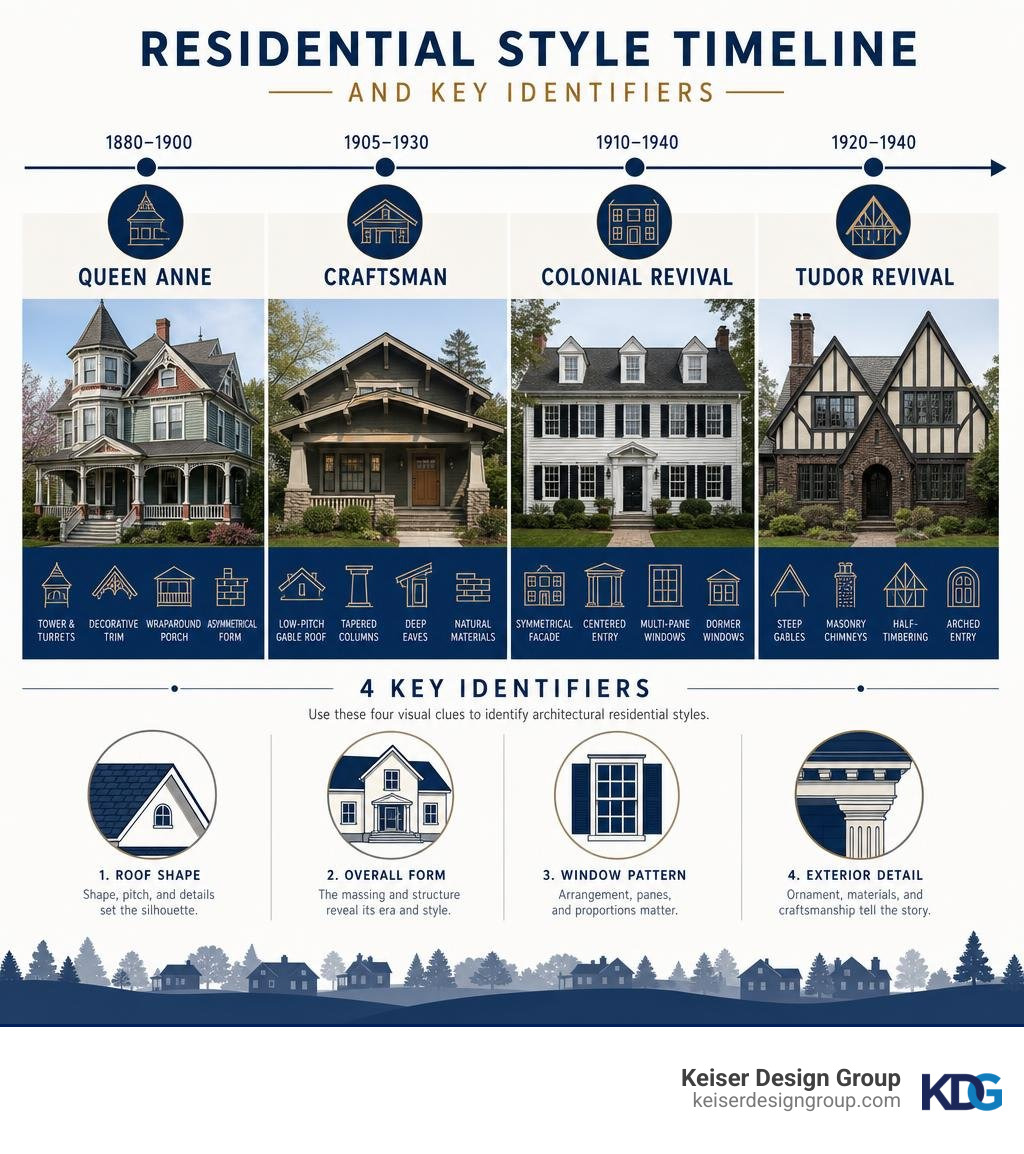 Residential style timeline and key identifiers infographic
