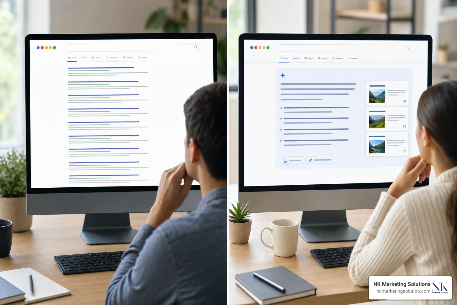Comparison between traditional search results and generative AI Overviews Comparison between traditional search results and generative AI Overviews