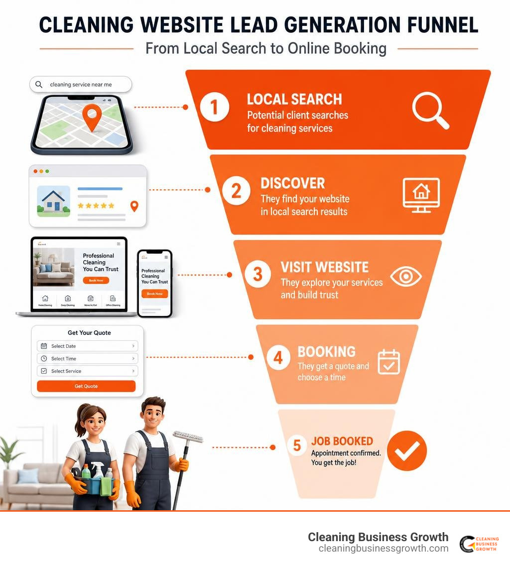 cleaning website lead generation funnel from local search to online booking infographic cleaning website lead generation funnel from local search to online booking infographic