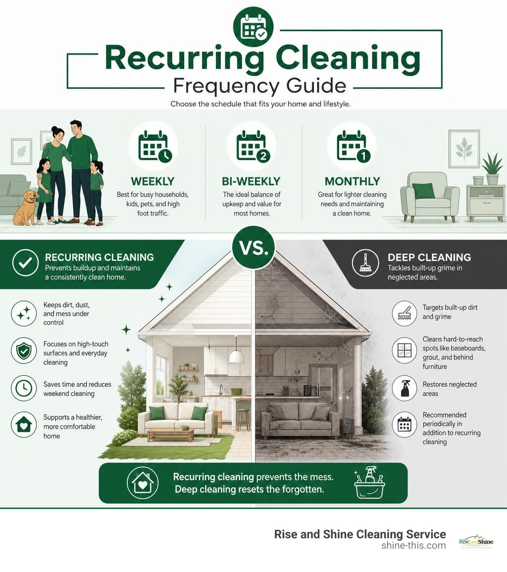 Recurring cleaning frequency and deep cleaning comparison infographic Recurring cleaning frequency and deep cleaning comparison infographic