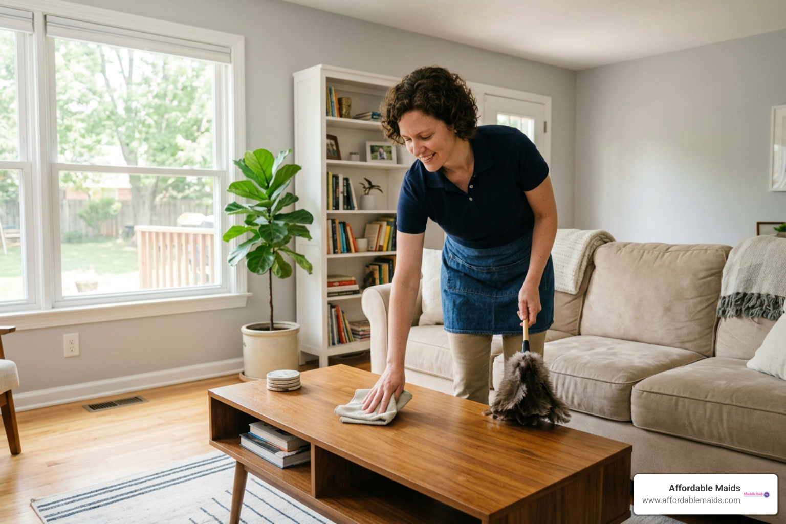 professional cleaner dusting living room furniture professional cleaner dusting living room furniture