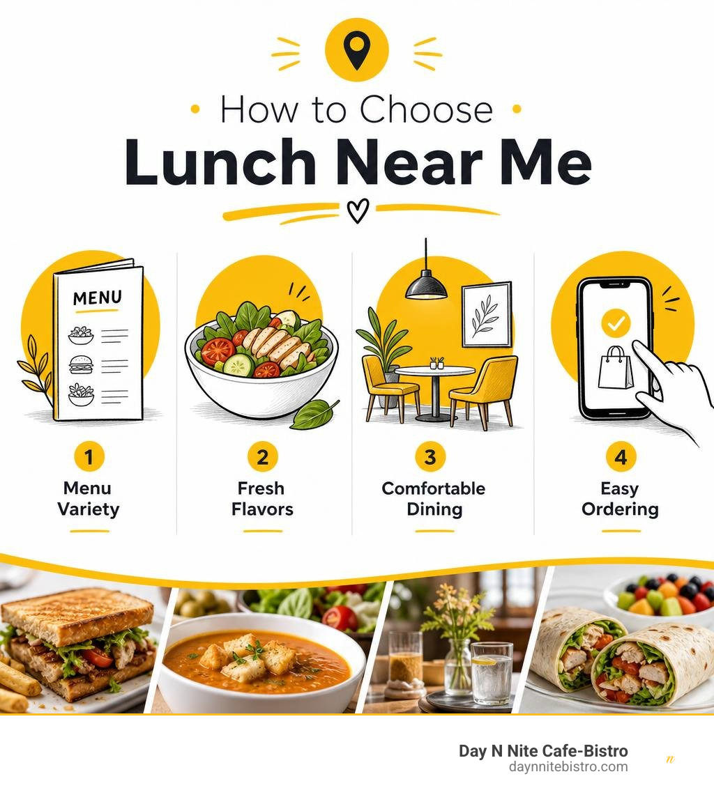 How to choose lunch near me: menu variety, fresh flavors, comfortable dining, easy ordering infographic How to choose lunch near me: menu variety, fresh flavors, comfortable dining, easy ordering infographic