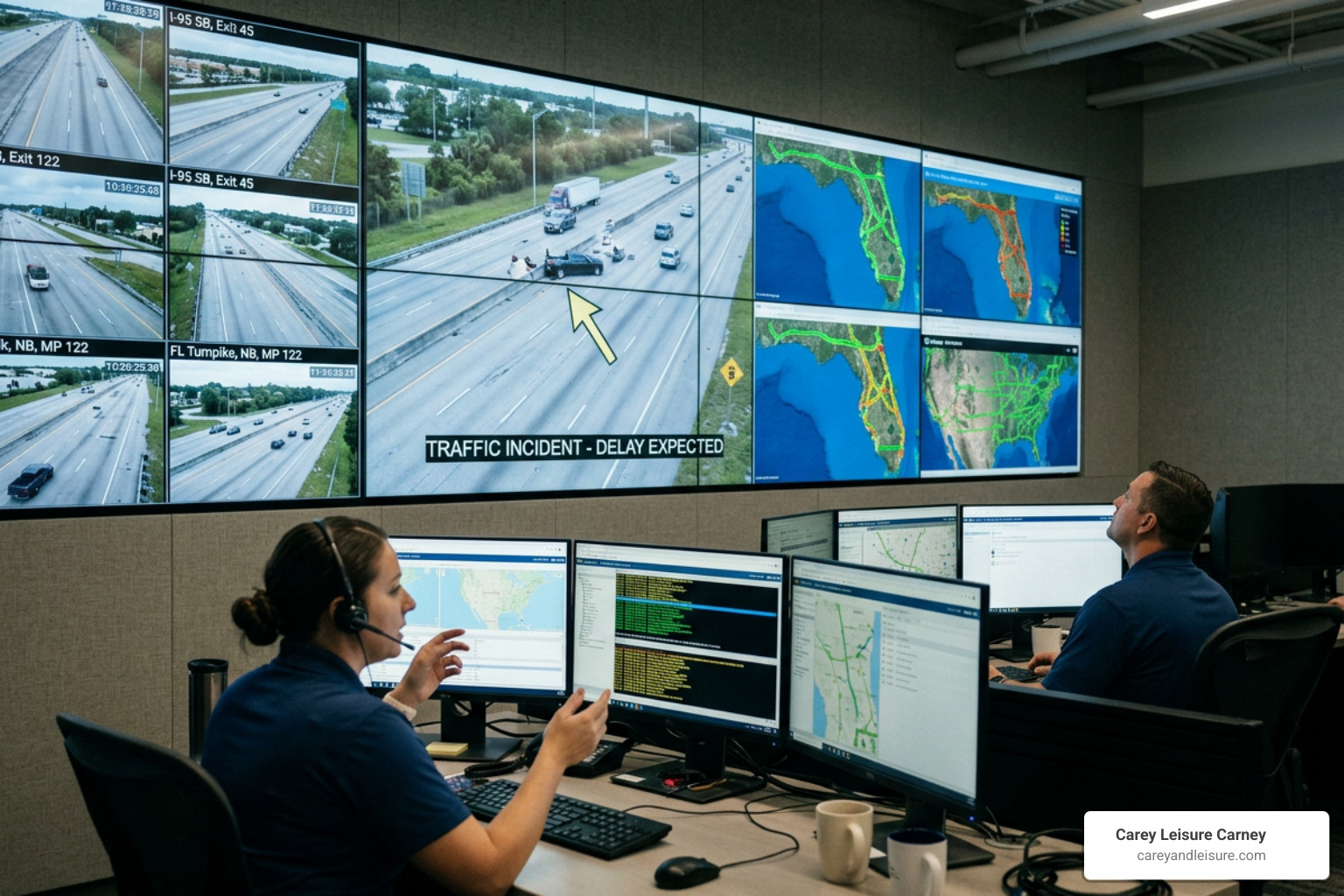 Digital traffic monitoring dashboard showing Florida highway incidents Digital traffic monitoring dashboard showing Florida highway incidents