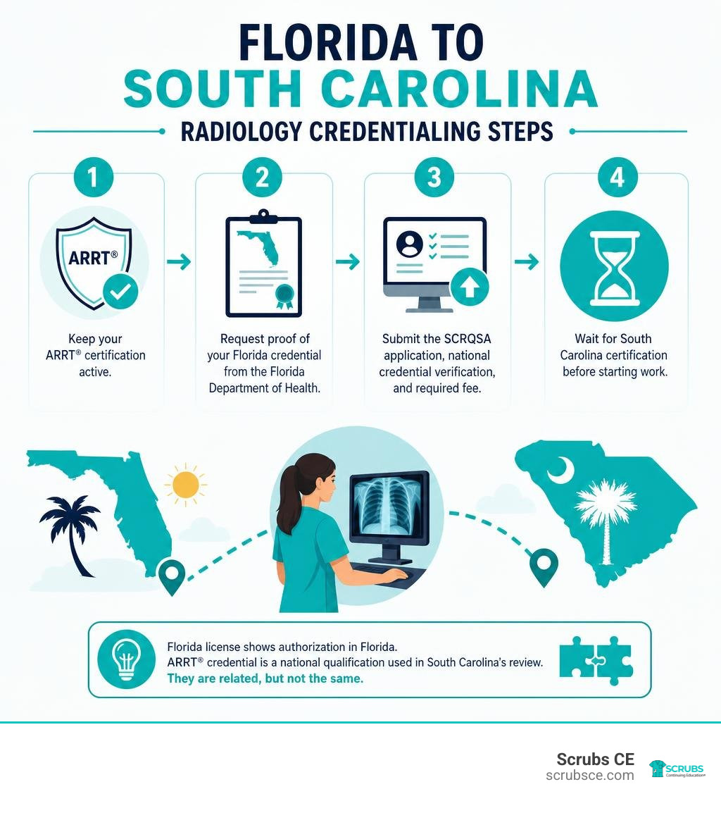 Florida to South Carolina Radiology credentialing steps infographic Florida to South Carolina Radiology credentialing steps infographic
