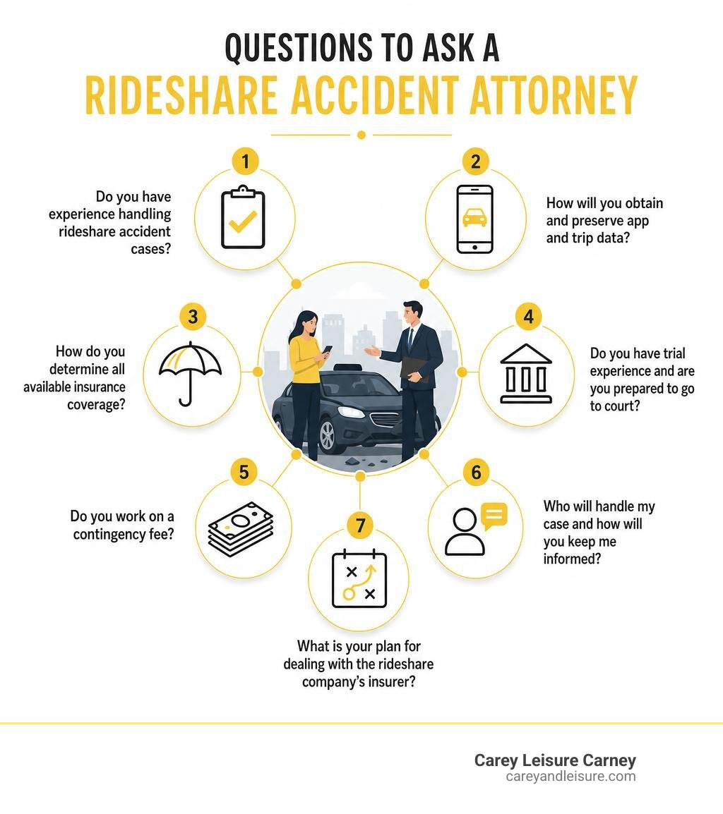 infographic comparing questions to ask a rideshare accident attorney infographic