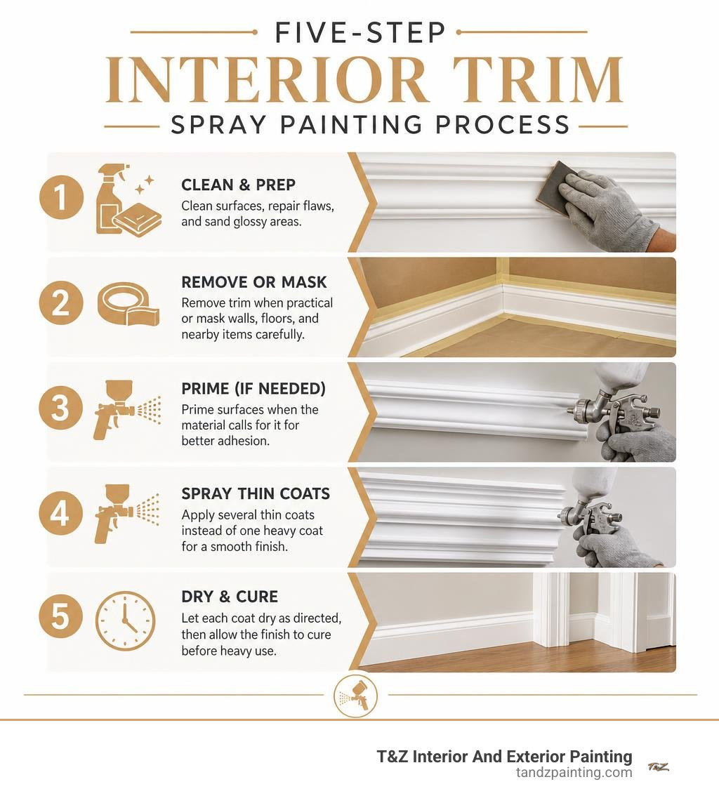Five-step interior trim spray painting process infographic