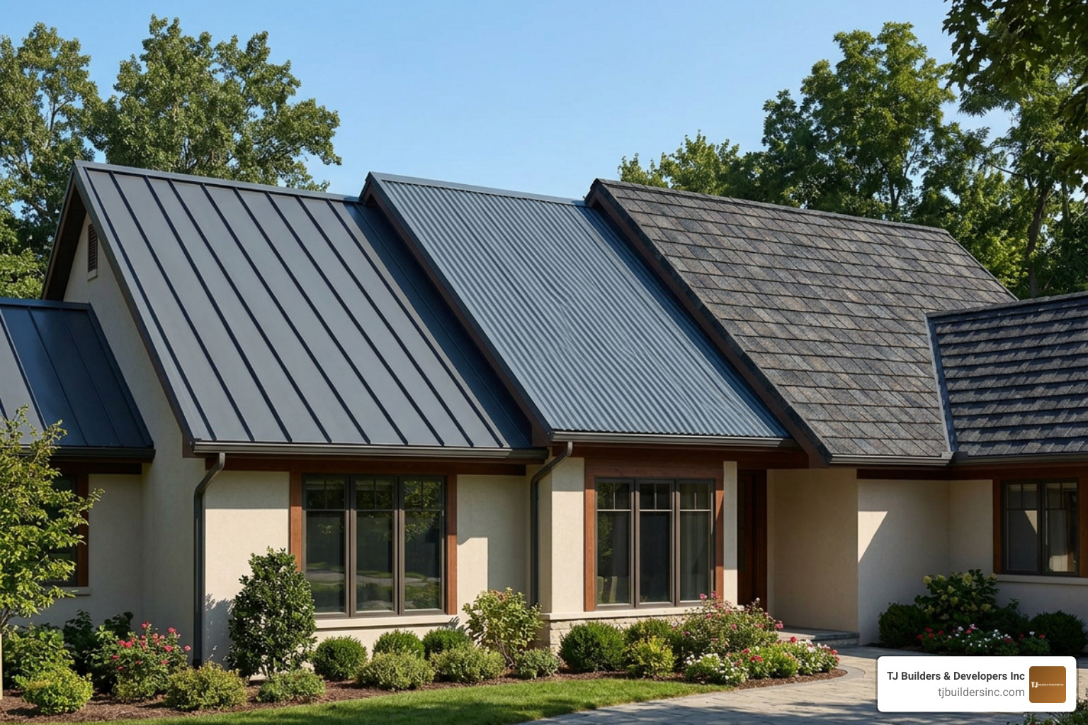 Standing seam, corrugated panels, and stone-coated metal shingle profiles