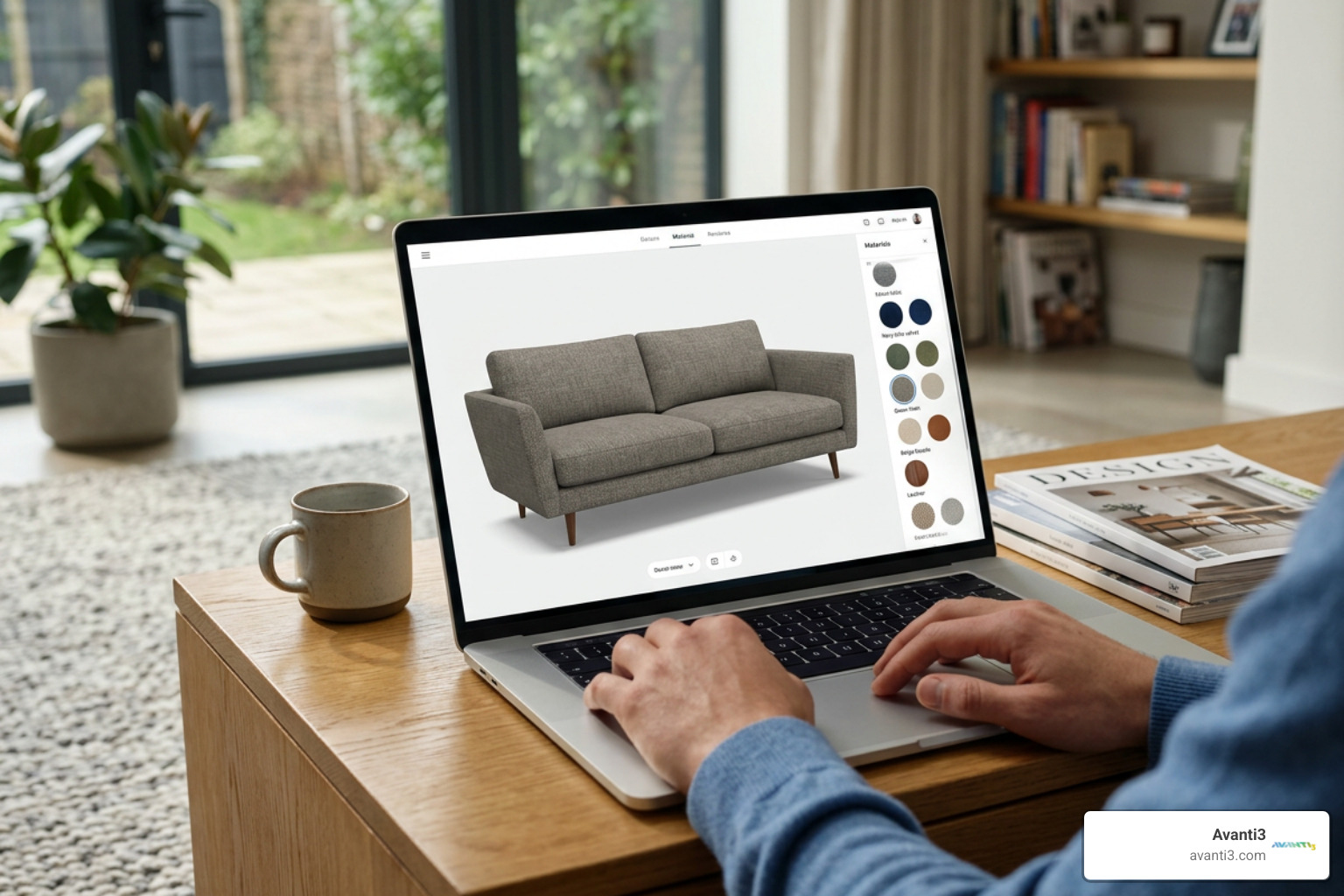 3D product configurator interface with real-time material swaps