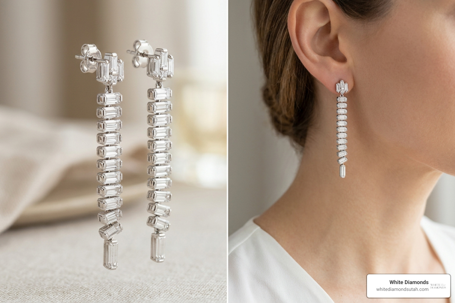 cascading baguette drop earrings