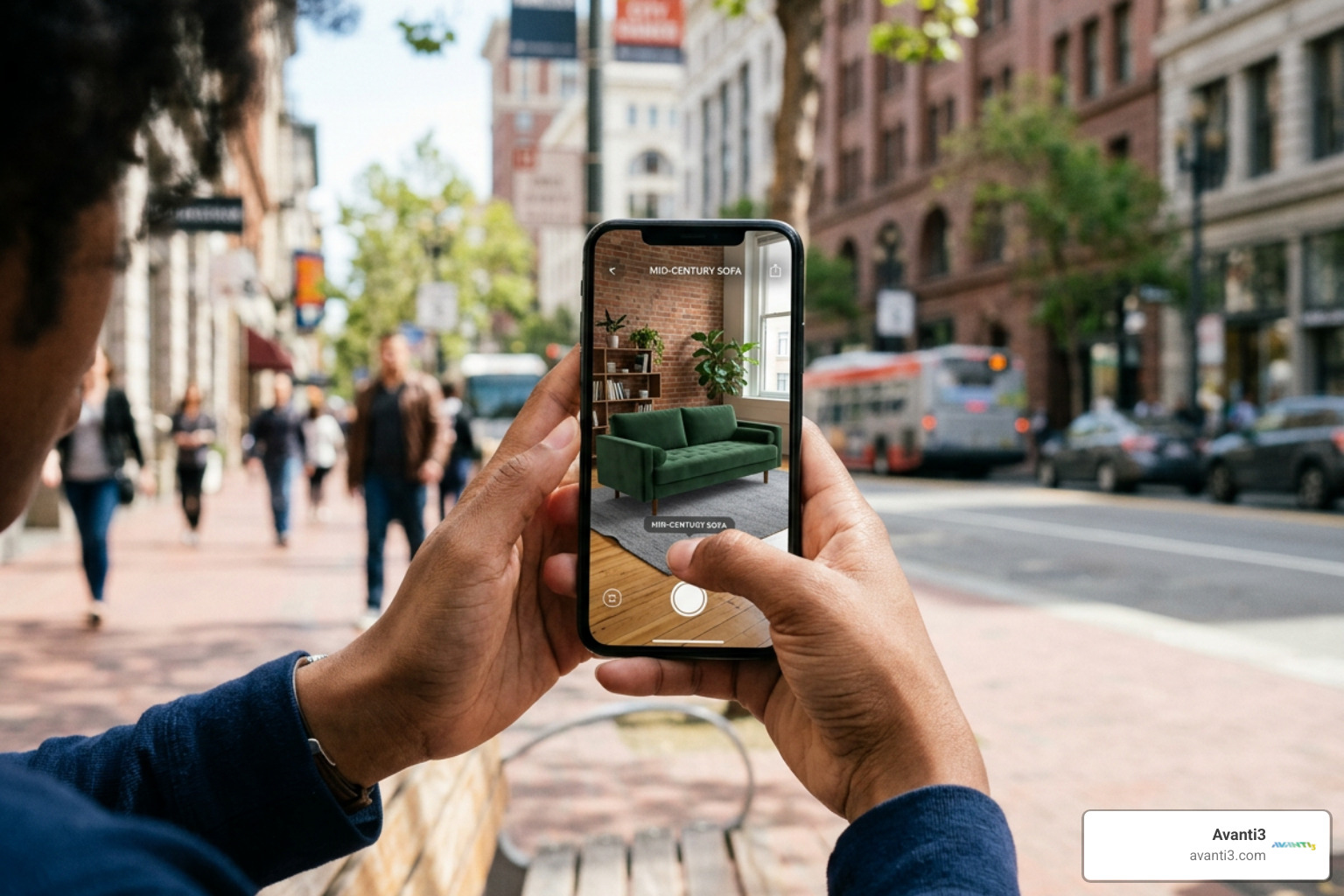 interactive mobile AR shopping interface overlaid on physical environment