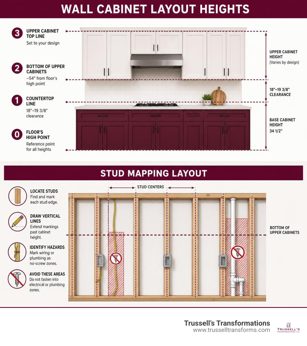 Wall Cabinet Layout Heights And Stud Mapping Layout Infographic Wall Cabinet Layout Heights And Stud Mapping Layout Infographic