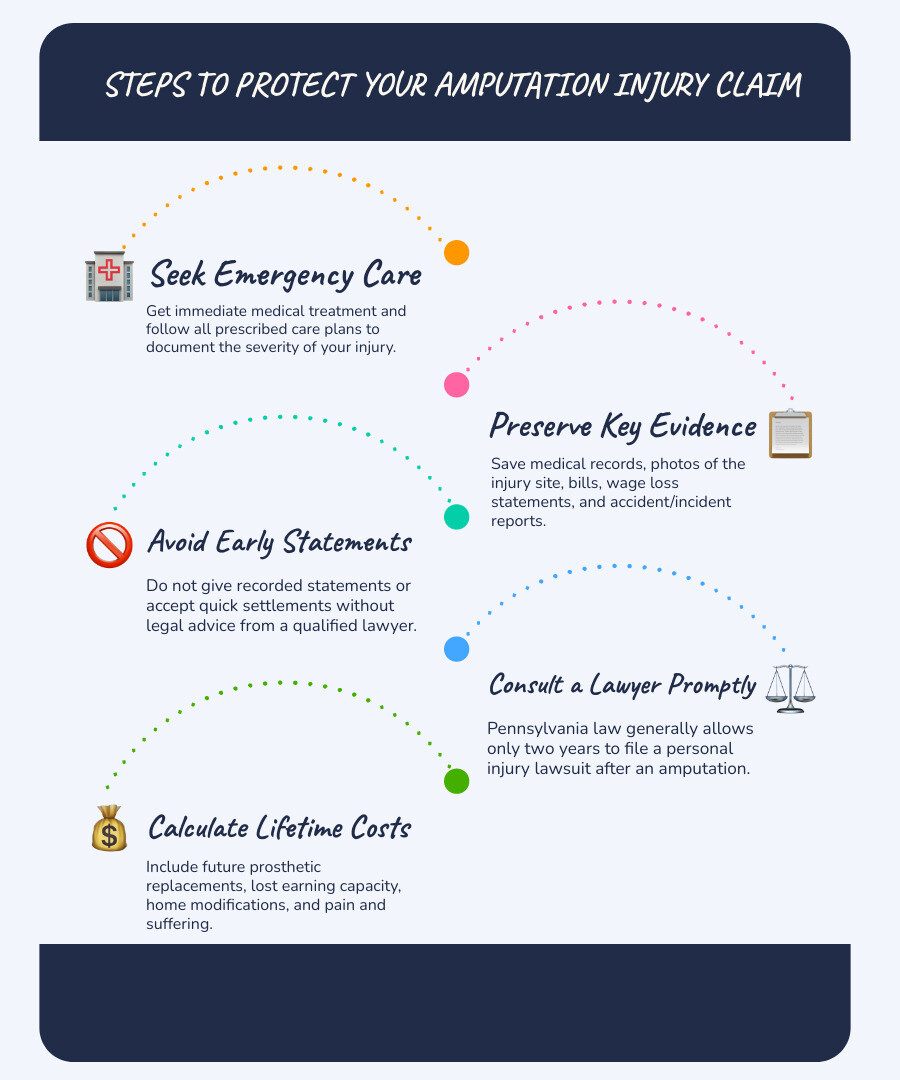 Steps to protect an amputation injury claim infographic Steps to protect an amputation injury claim infographic