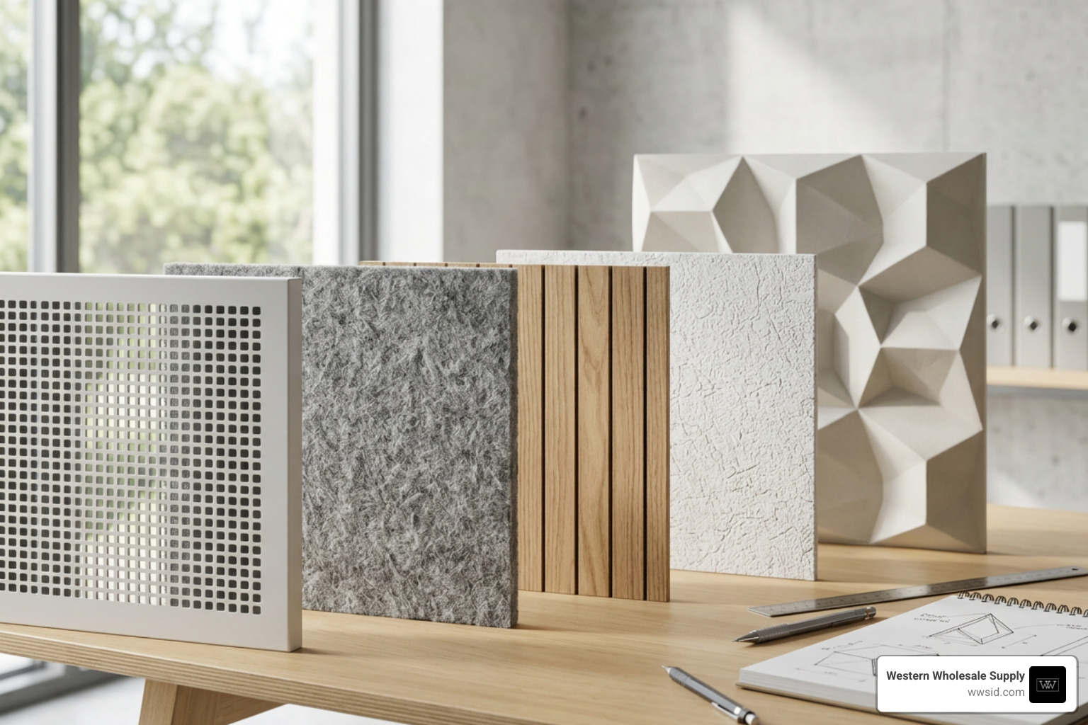 Architectural ceiling panel material compositions and surface textures Architectural ceiling panel material compositions and surface textures
