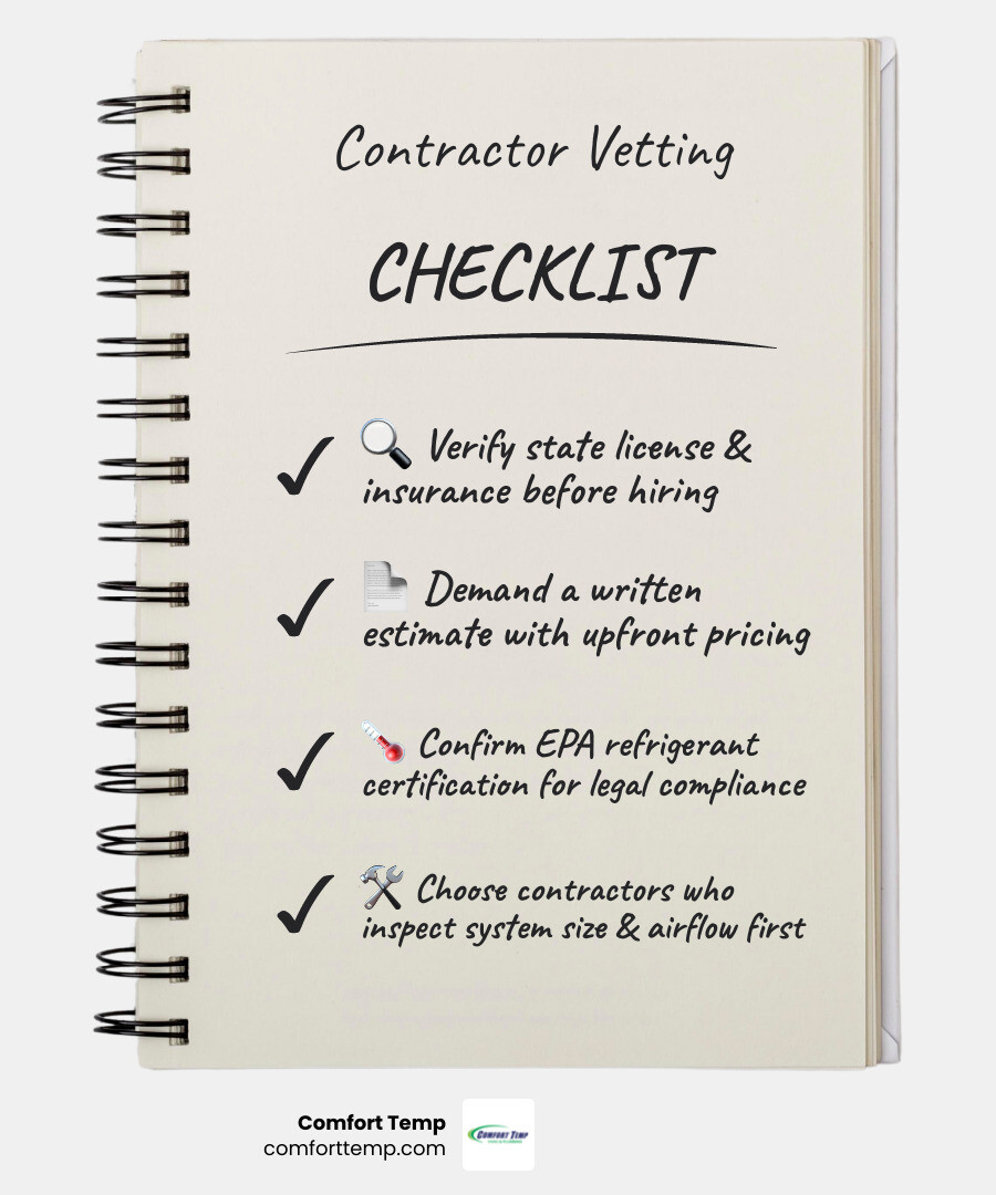 Reliable HVAC contractor selection checklist infographic Reliable HVAC contractor selection checklist infographic