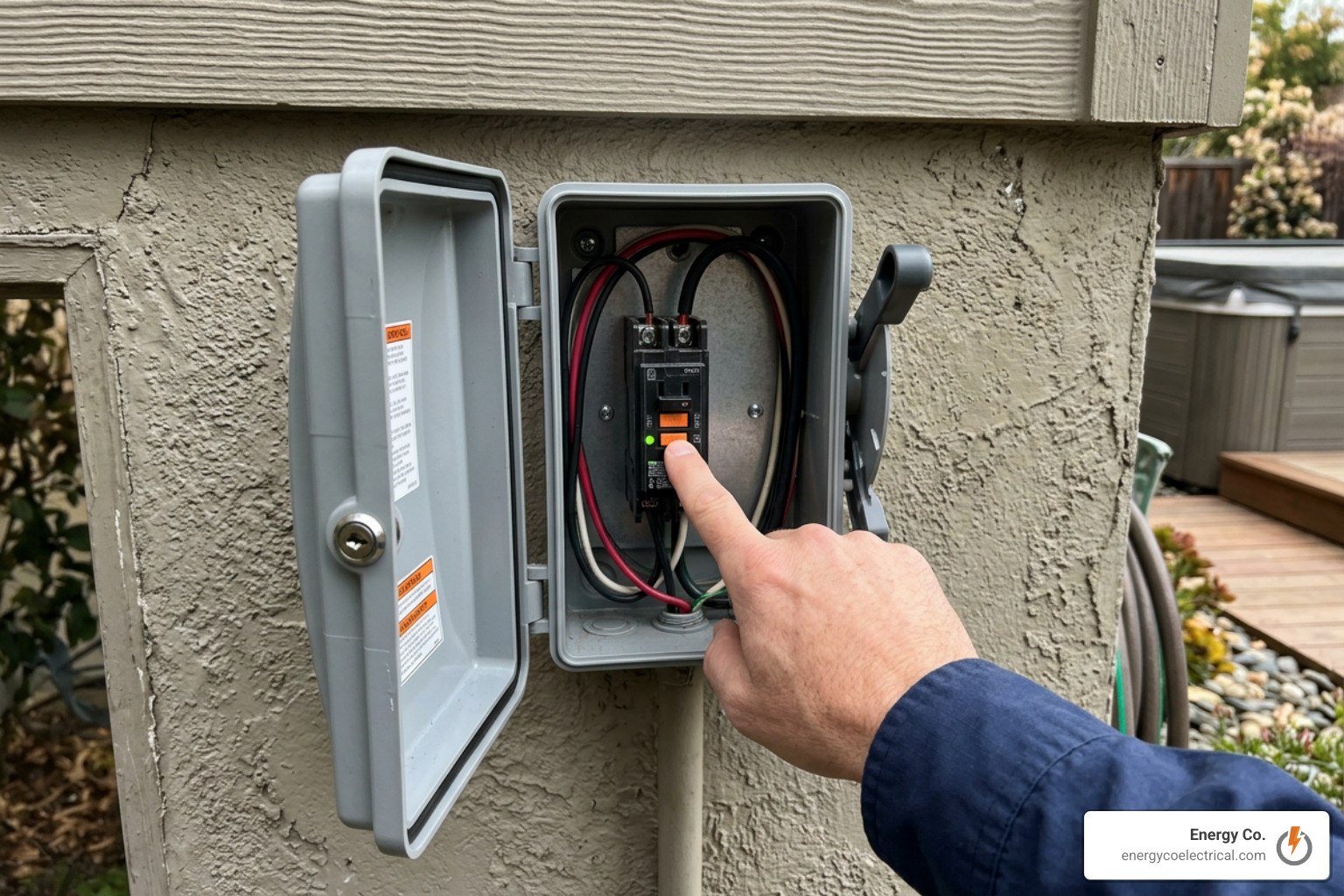 pressing GFCI test button on spa disconnect