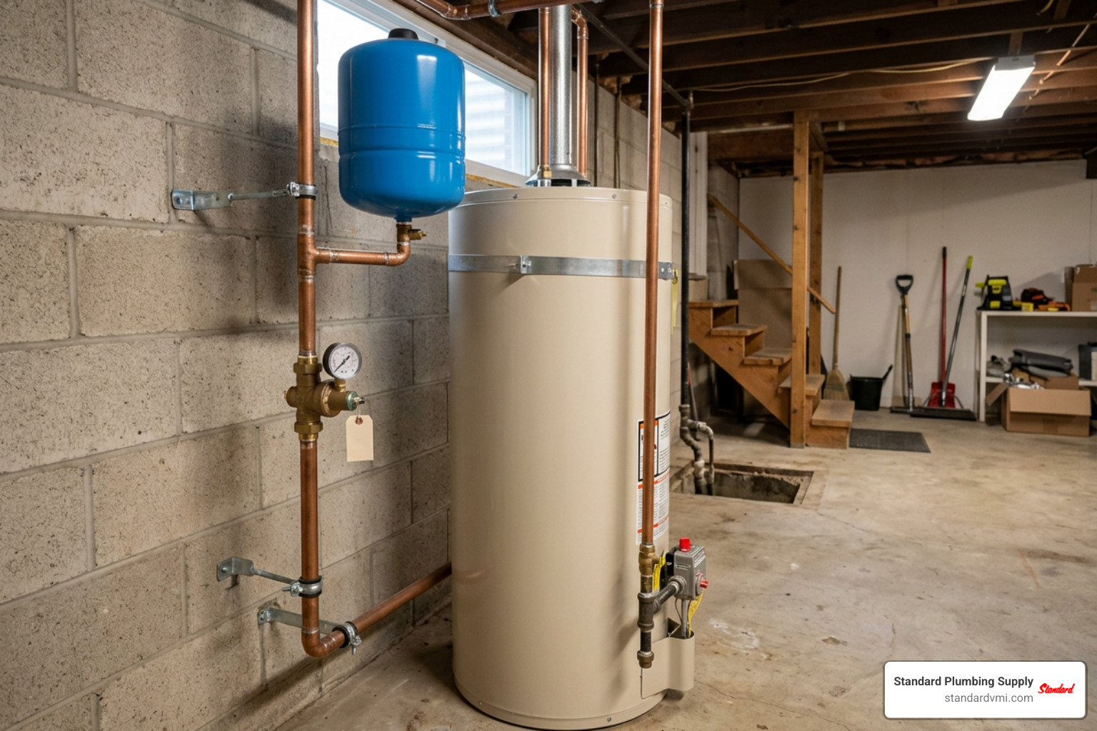 Thermal expansion tank and pressure reducing valve setup