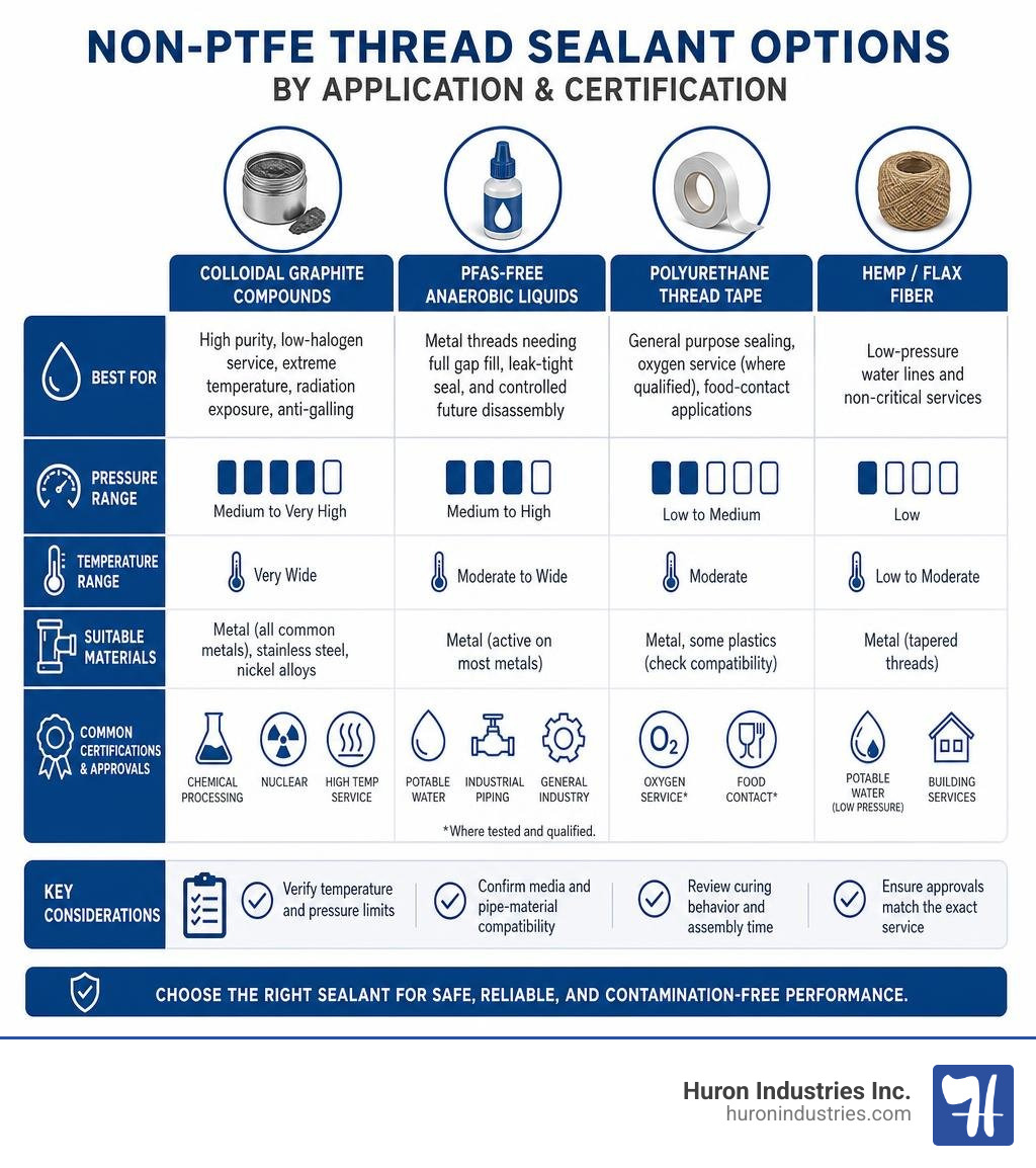 comparison of non PTFE thread sealant options by application and certification infographic comparison of non PTFE thread sealant options by application and certification infographic