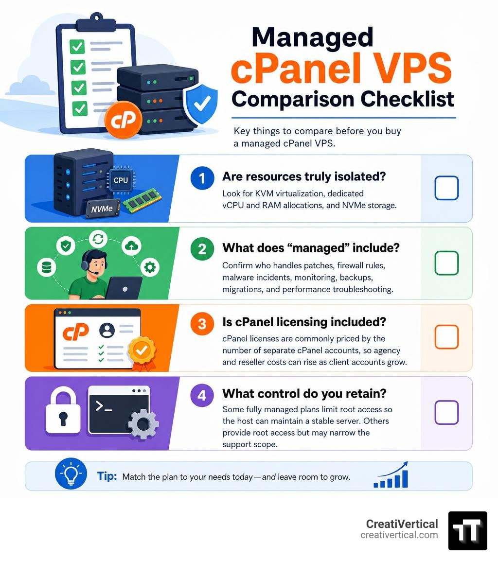 Managed cPanel VPS comparison checklist infographic