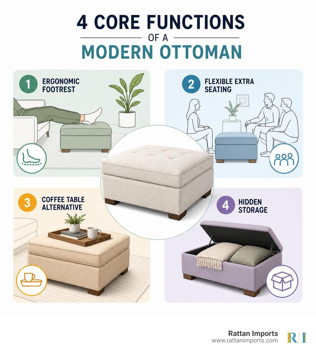 Infographic of four core functions of a modern ottoman infographic