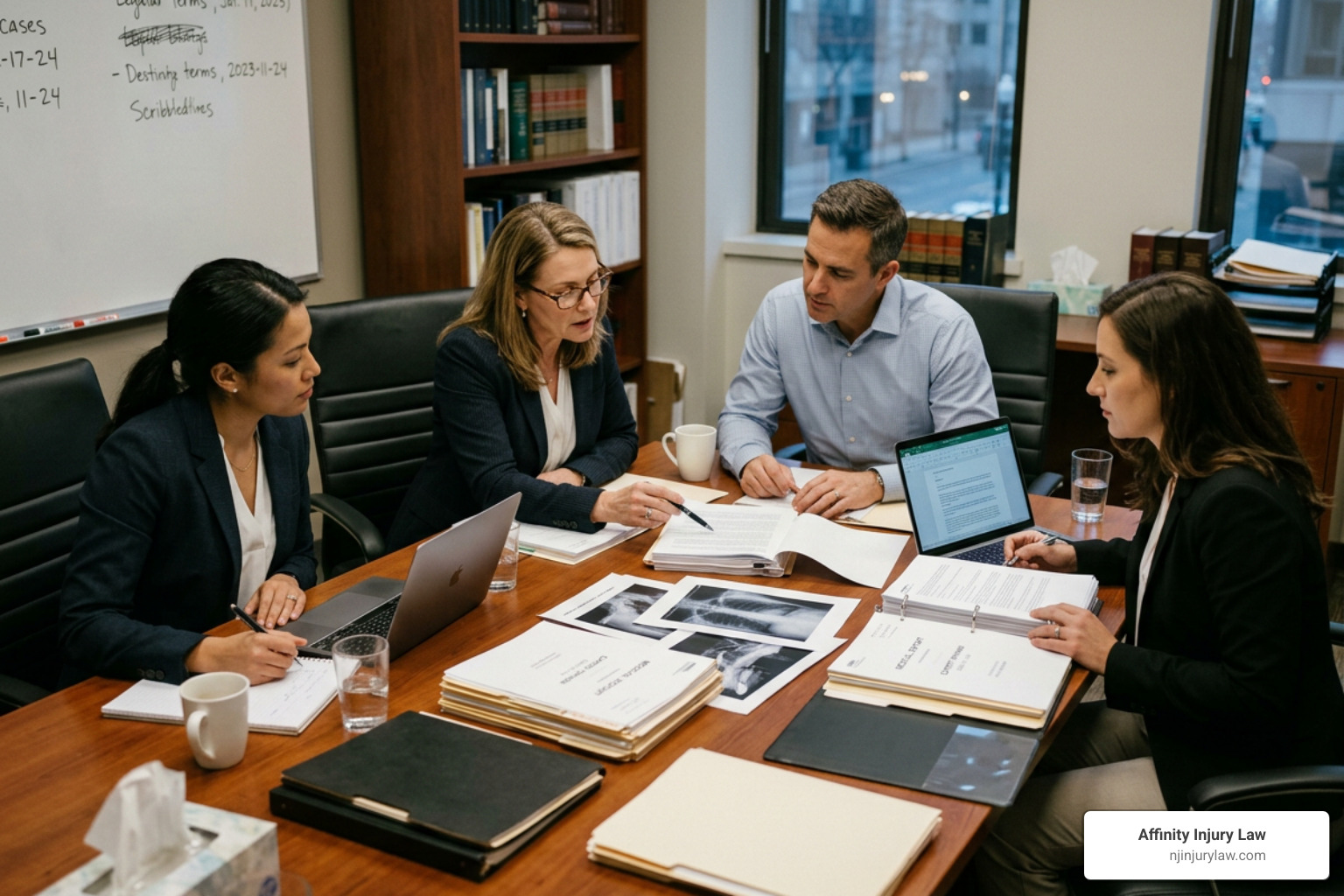 Legal team reviewing medical records and expert reports Legal team reviewing medical records and expert reports