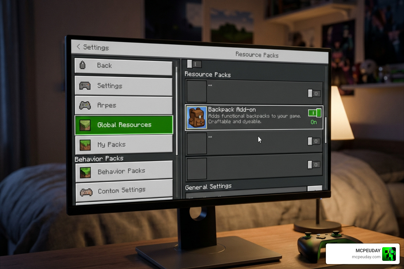 Activating behavior and resource packs in Minecraft Bedrock world settings