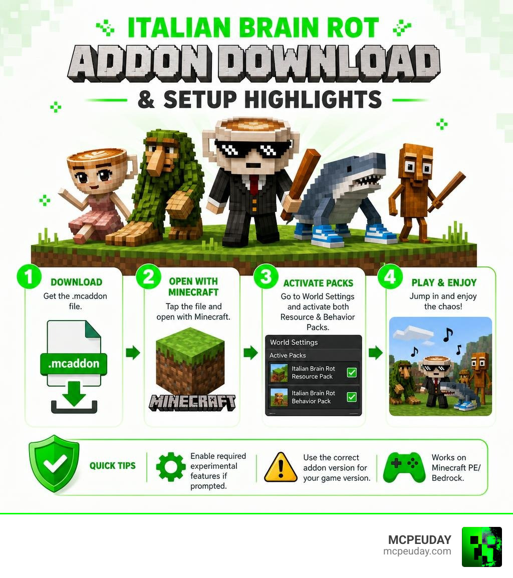 Italian Brain Rot Addon download and setup highlights infographic Italian Brain Rot Addon download and setup highlights infographic
