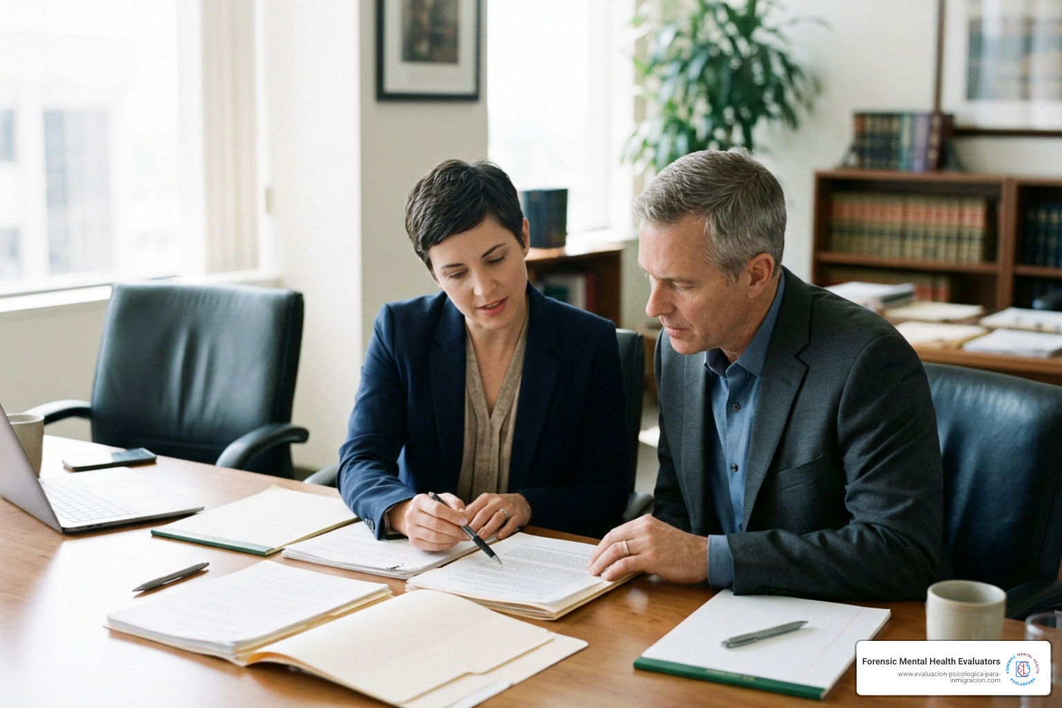 evaluee reviewing personal records with legal counsel evaluee reviewing personal records with legal counsel