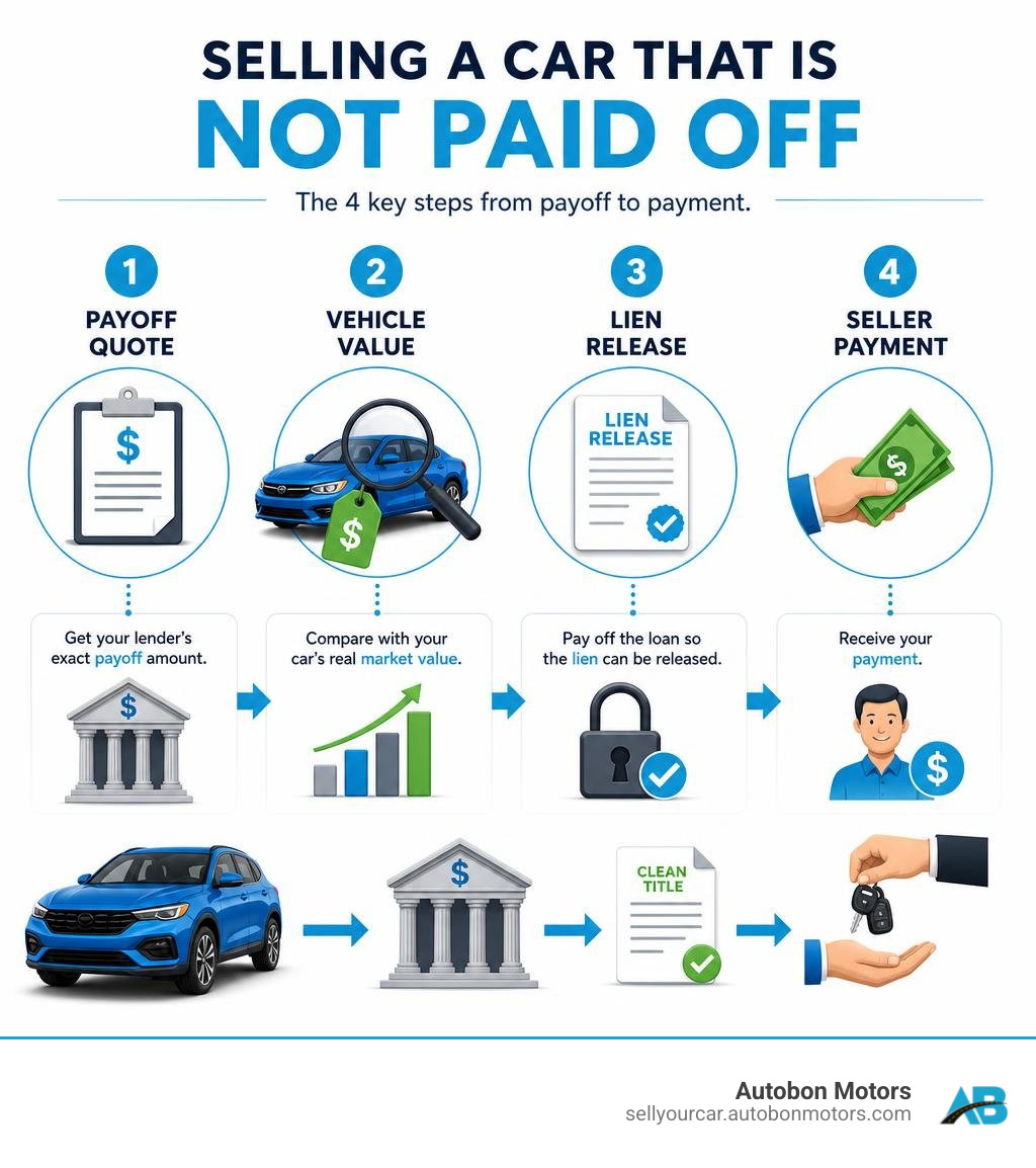 Infographic showing payoff quote, vehicle value, lien release, and seller payment infographic