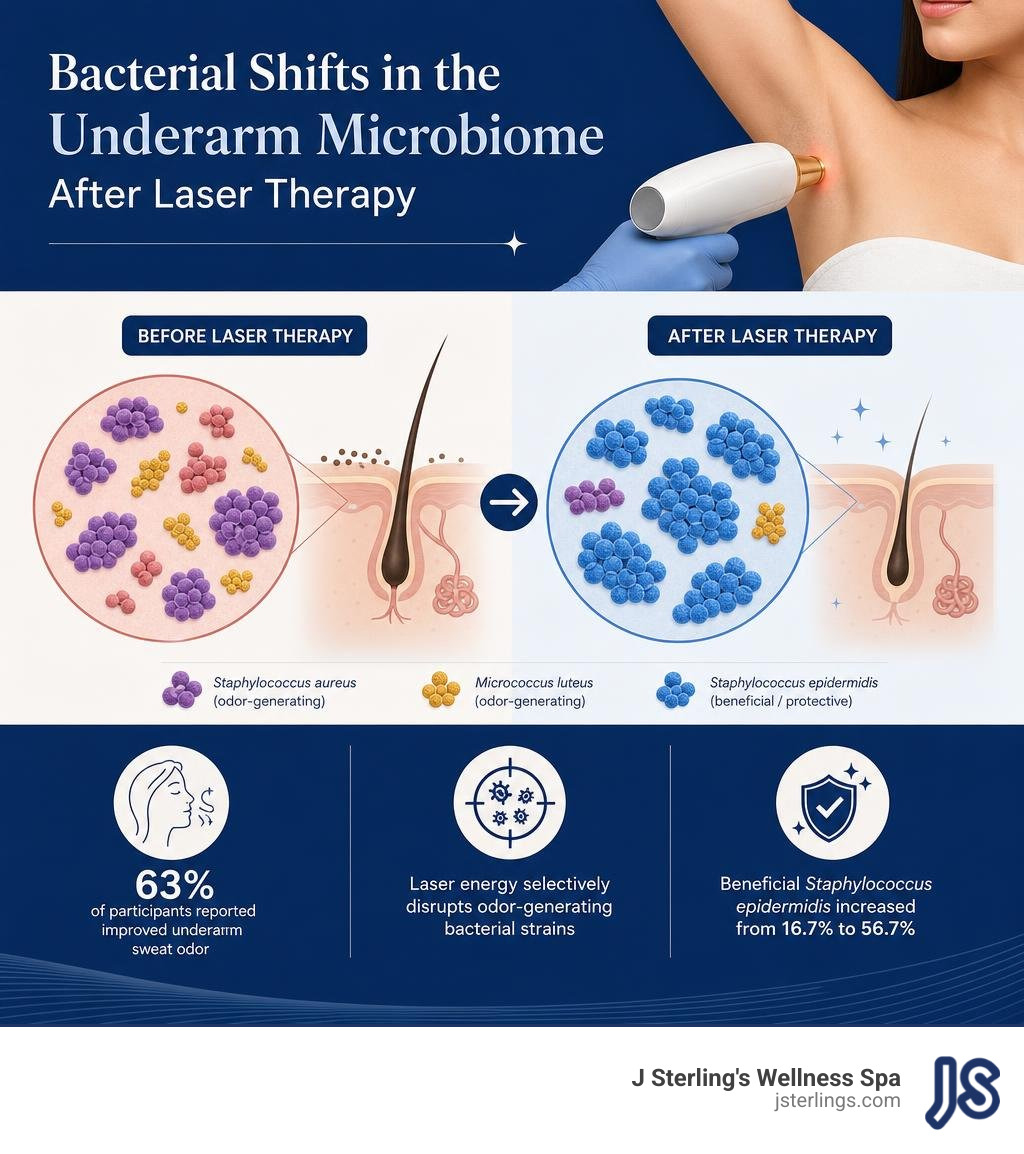 Bacterial shifts in the underarm microbiome after laser therapy infographic Bacterial shifts in the underarm microbiome after laser therapy infographic