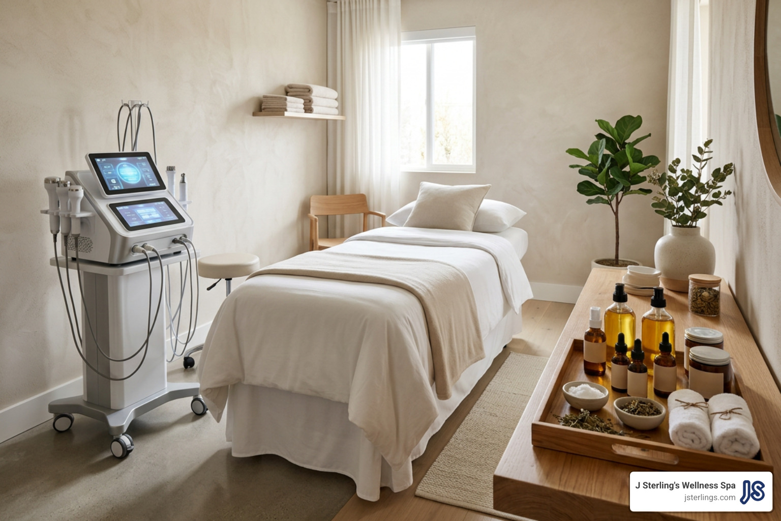 Aesthetic skincare suite with facial technology and massage oils Aesthetic skincare suite with facial technology and massage oils