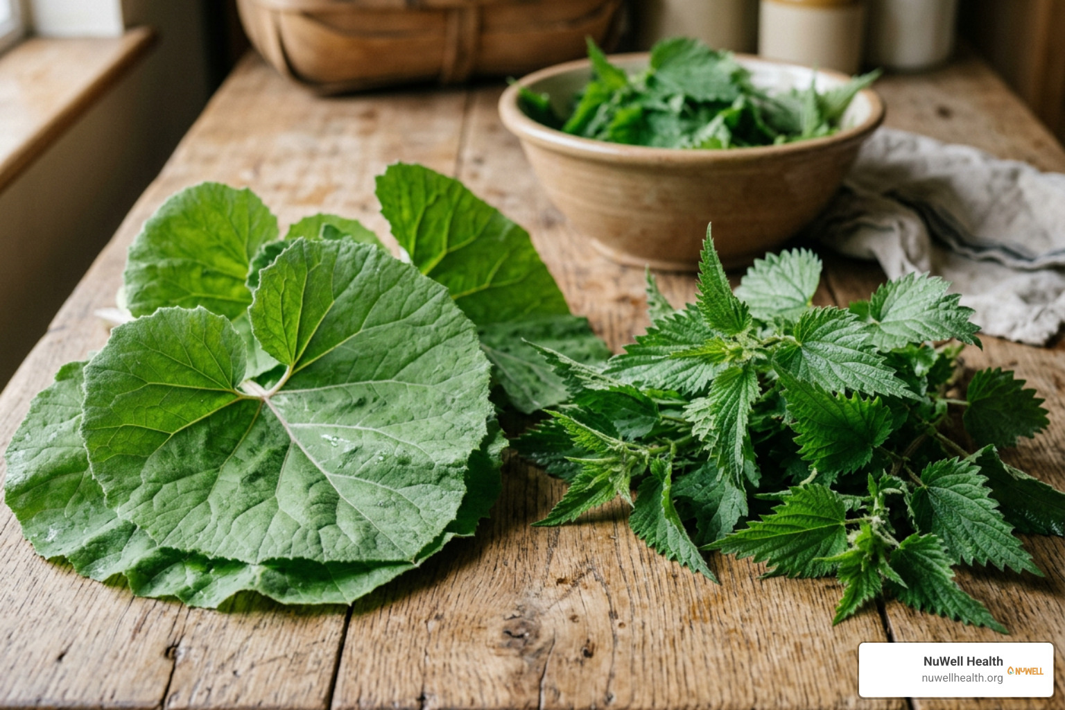 butterbur leaves and stinging nettle herbs butterbur leaves and stinging nettle herbs
