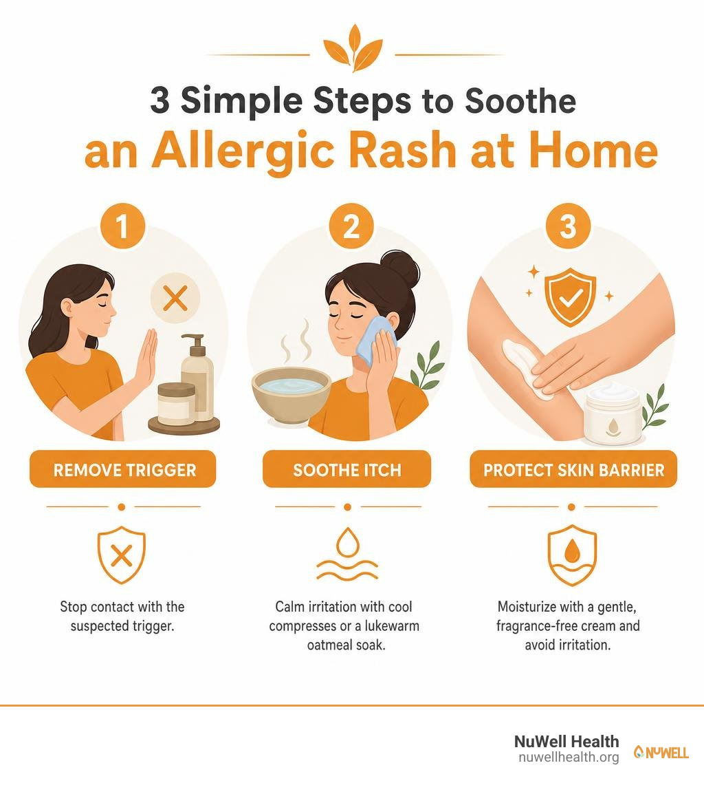Three steps: remove trigger, soothe itch, protect skin barrier infographic Three steps: remove trigger, soothe itch, protect skin barrier infographic