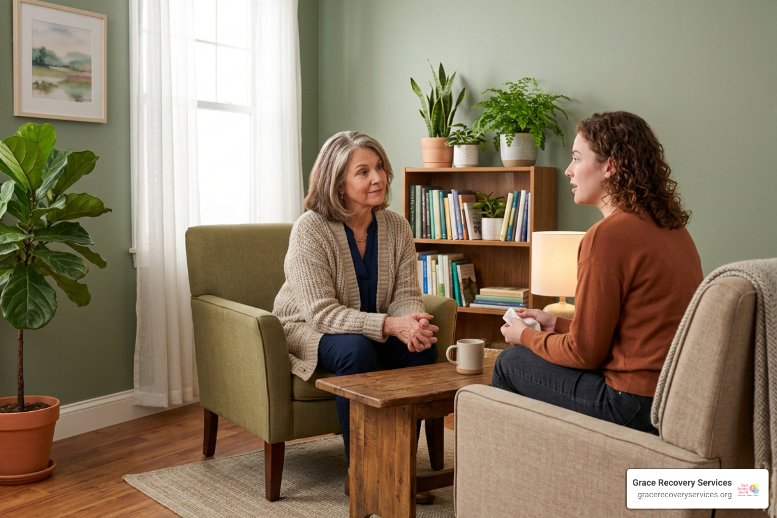 Compassionate holistic therapy session in a warm outpatient setting Compassionate holistic therapy session in a warm outpatient setting