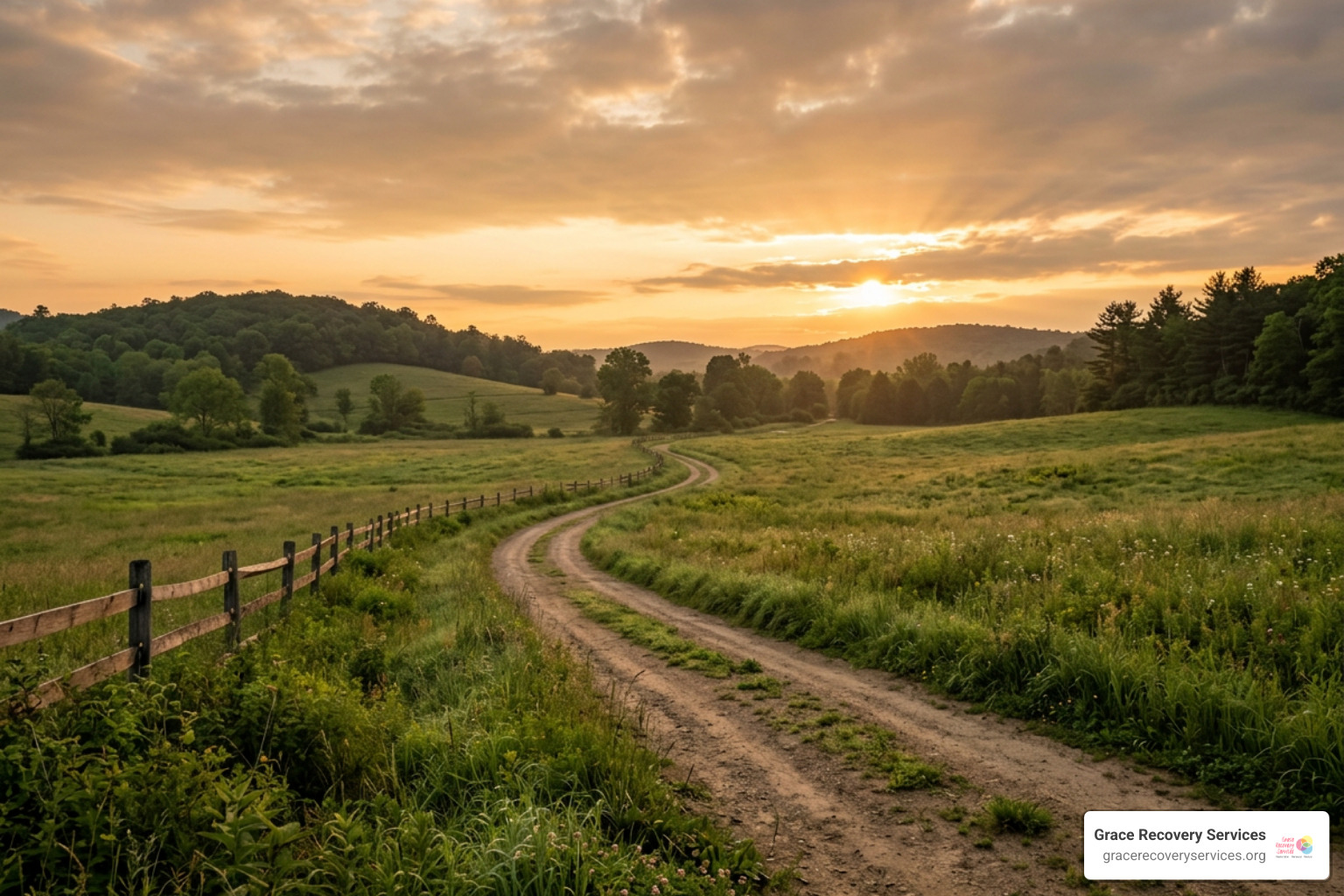 calm sunrise over a pathway symbolizing renewal and grace