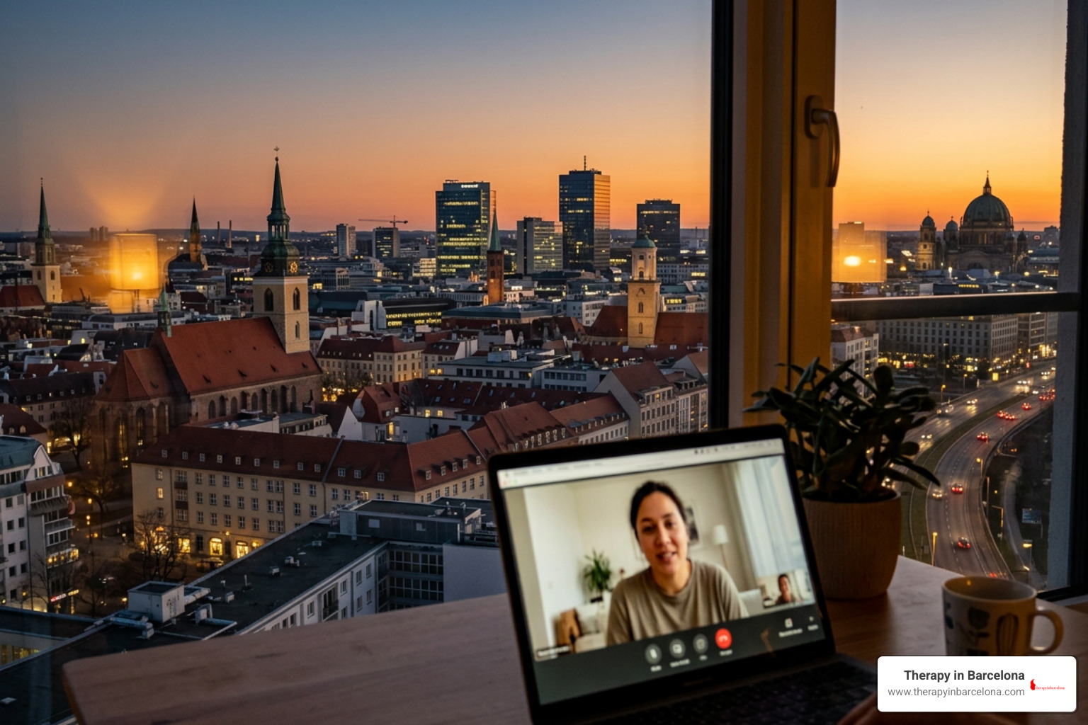 Diverse European city skyline and remote connection Diverse European city skyline and remote connection