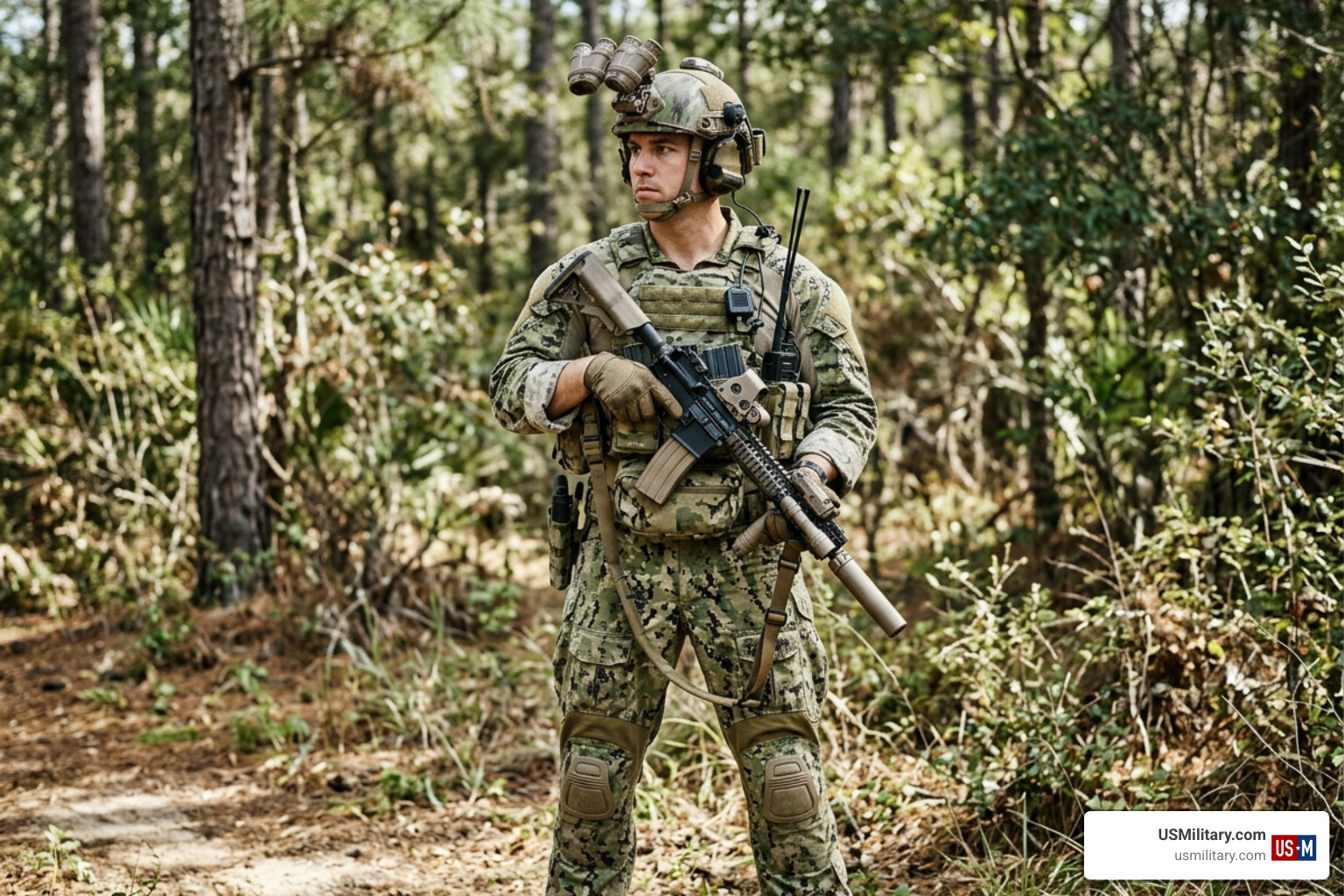 United States Navy SEAL operator tactical gear and weapon handling