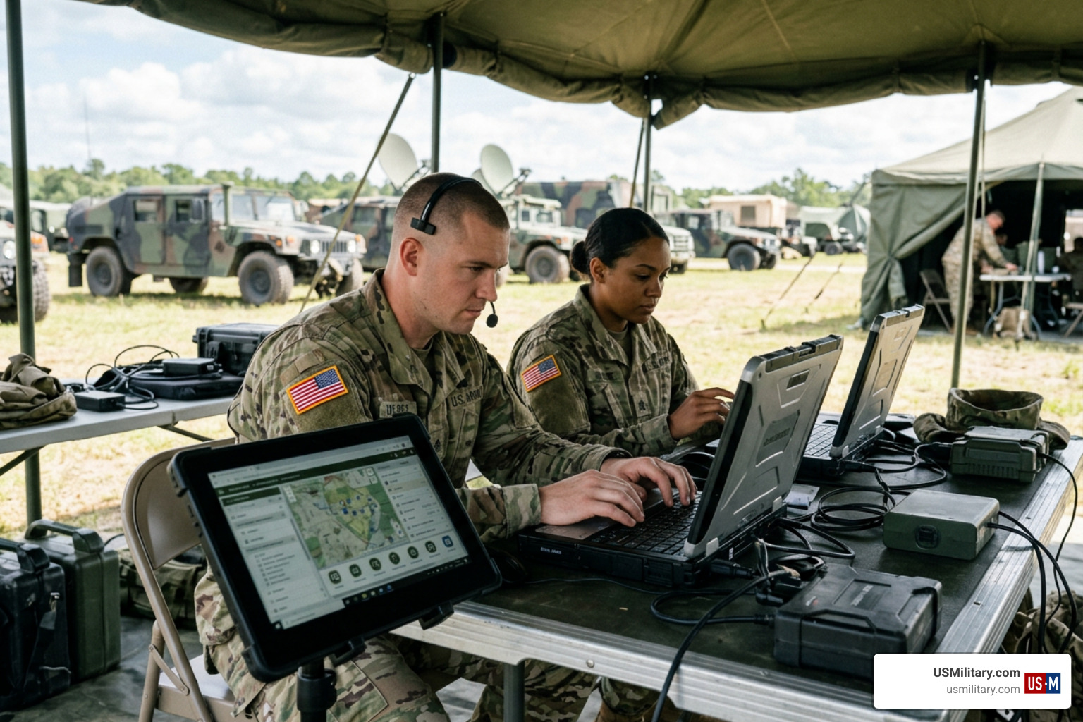 U.S. Army soldiers using tactical systems U.S. Army soldiers using tactical systems