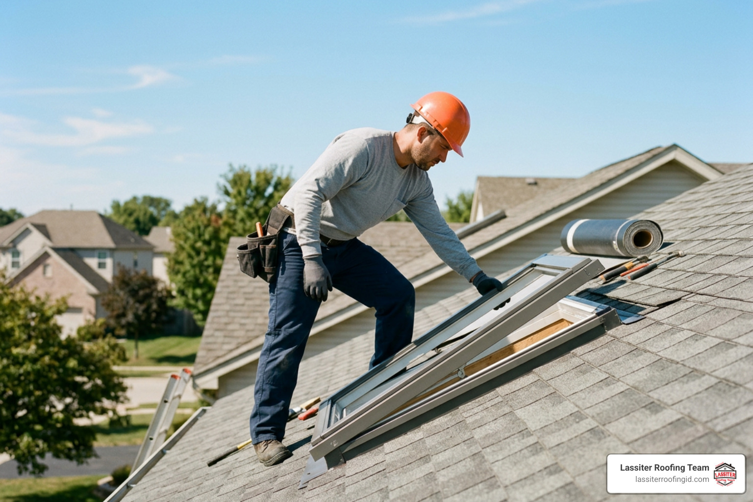 professional contractor setting a skylight frame professional contractor setting a skylight frame