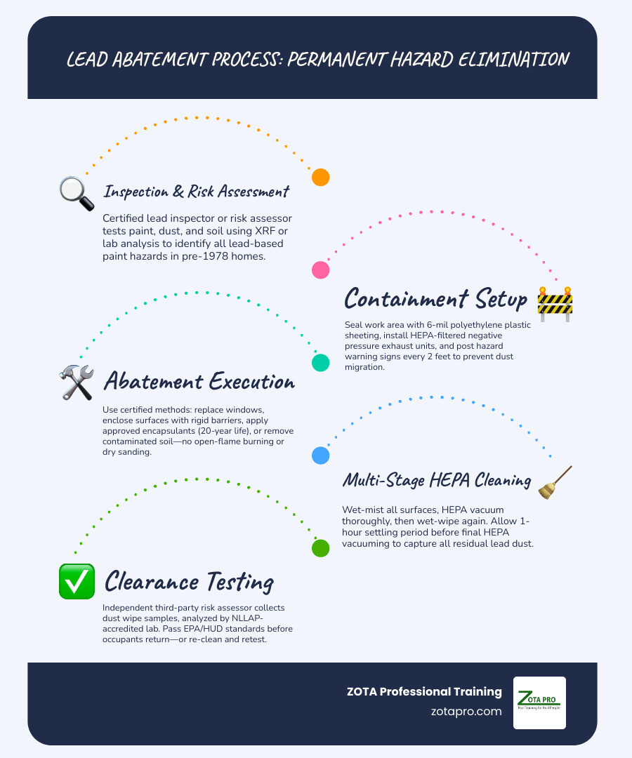 Lead dust exposure pathway and permanent lead abatement process infographic Lead dust exposure pathway and permanent lead abatement process infographic