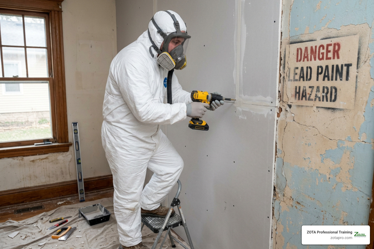 certified abatement technician installing rigid drywall enclosure over lead-painted substrate certified abatement technician installing rigid drywall enclosure over lead-painted substrate