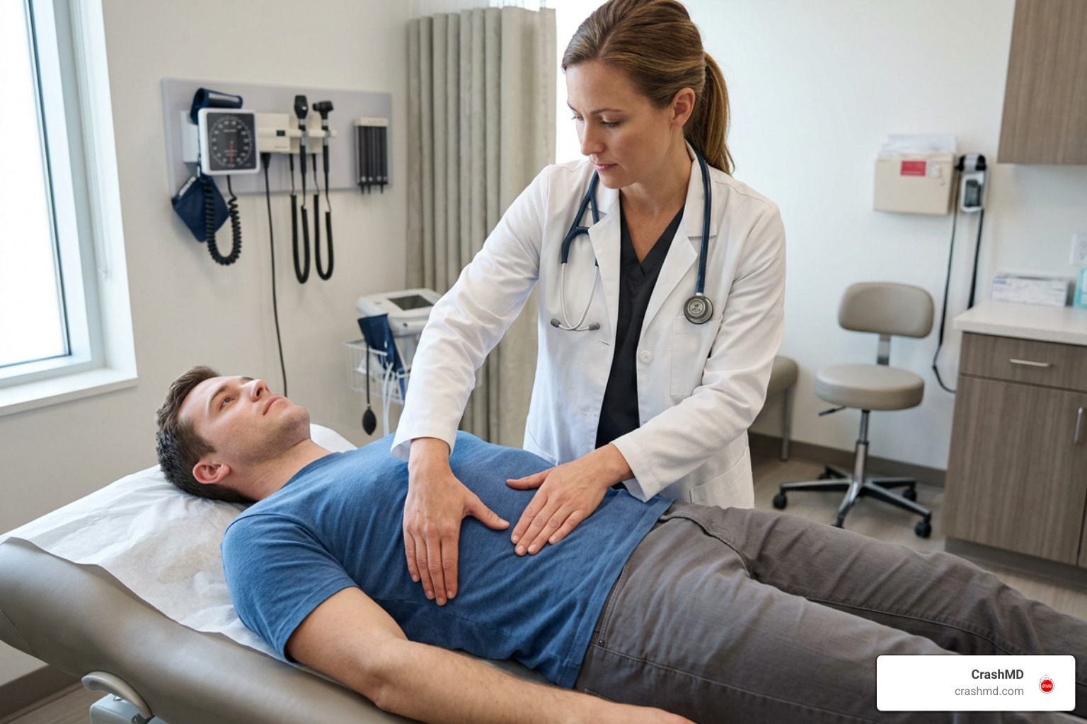 physician performing a physical chest wall exam