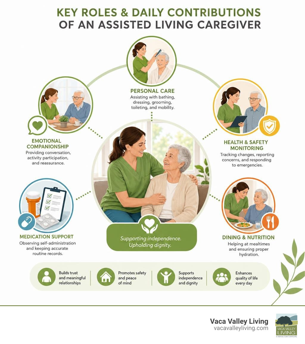 key roles and daily contributions of an assisted living caregiver infographic key roles and daily contributions of an assisted living caregiver infographic