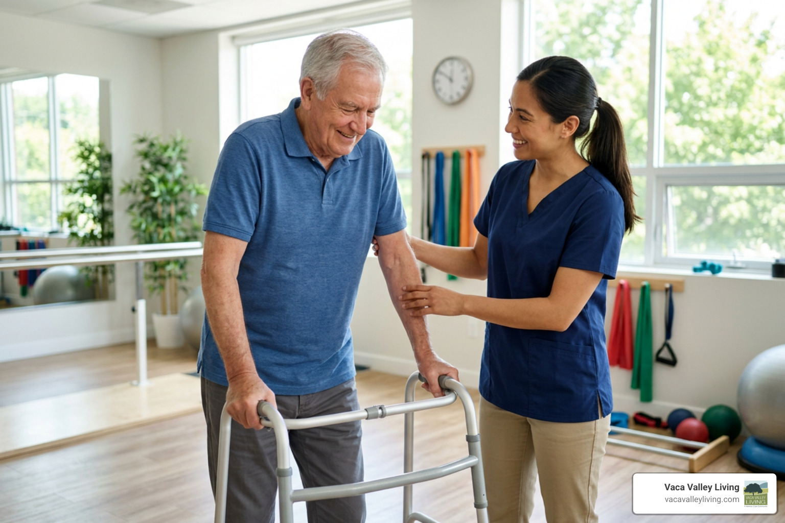 Senior practicing mobility exercises with a physical therapist
