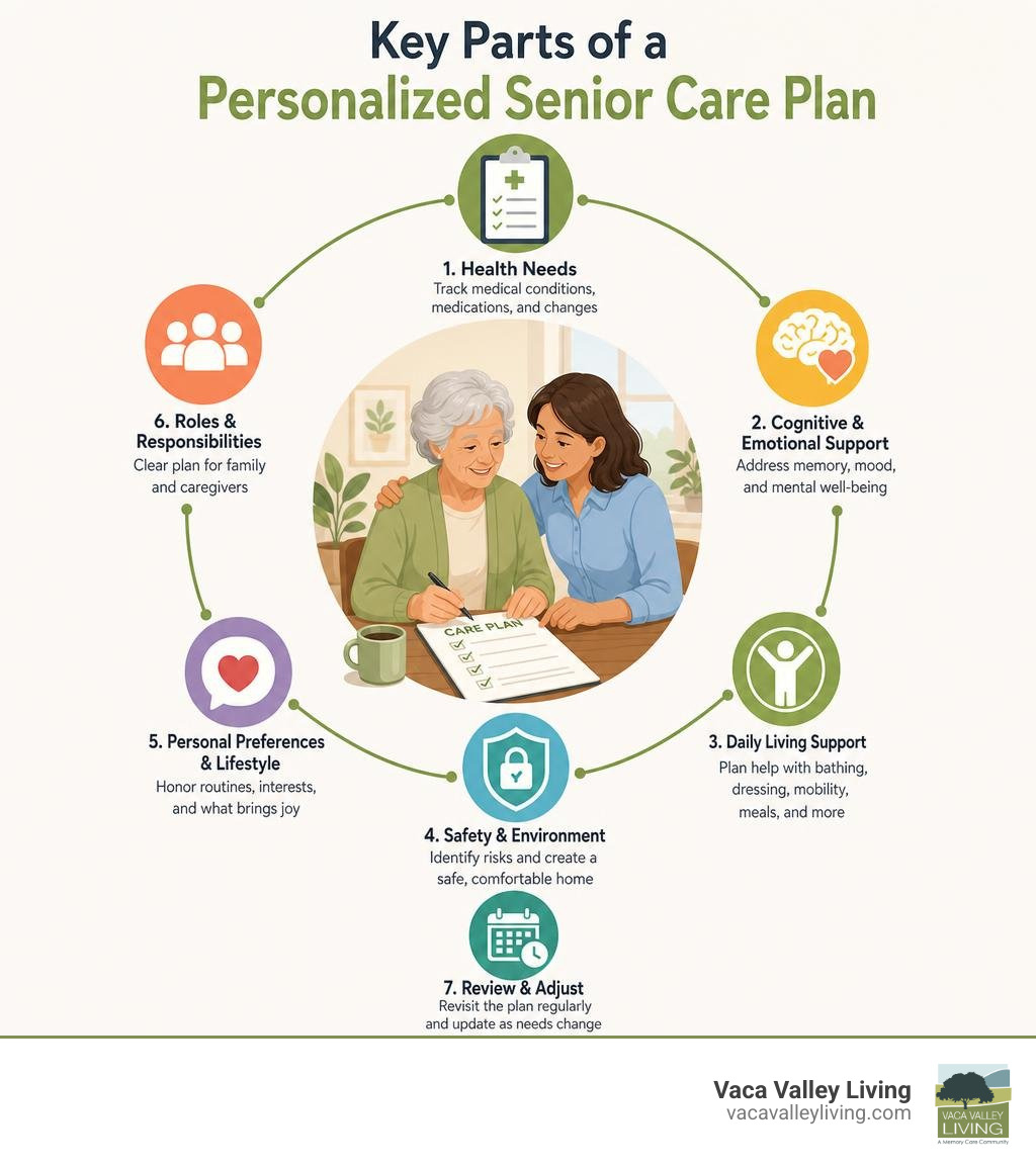 Key parts of a personalized senior care plan infographic