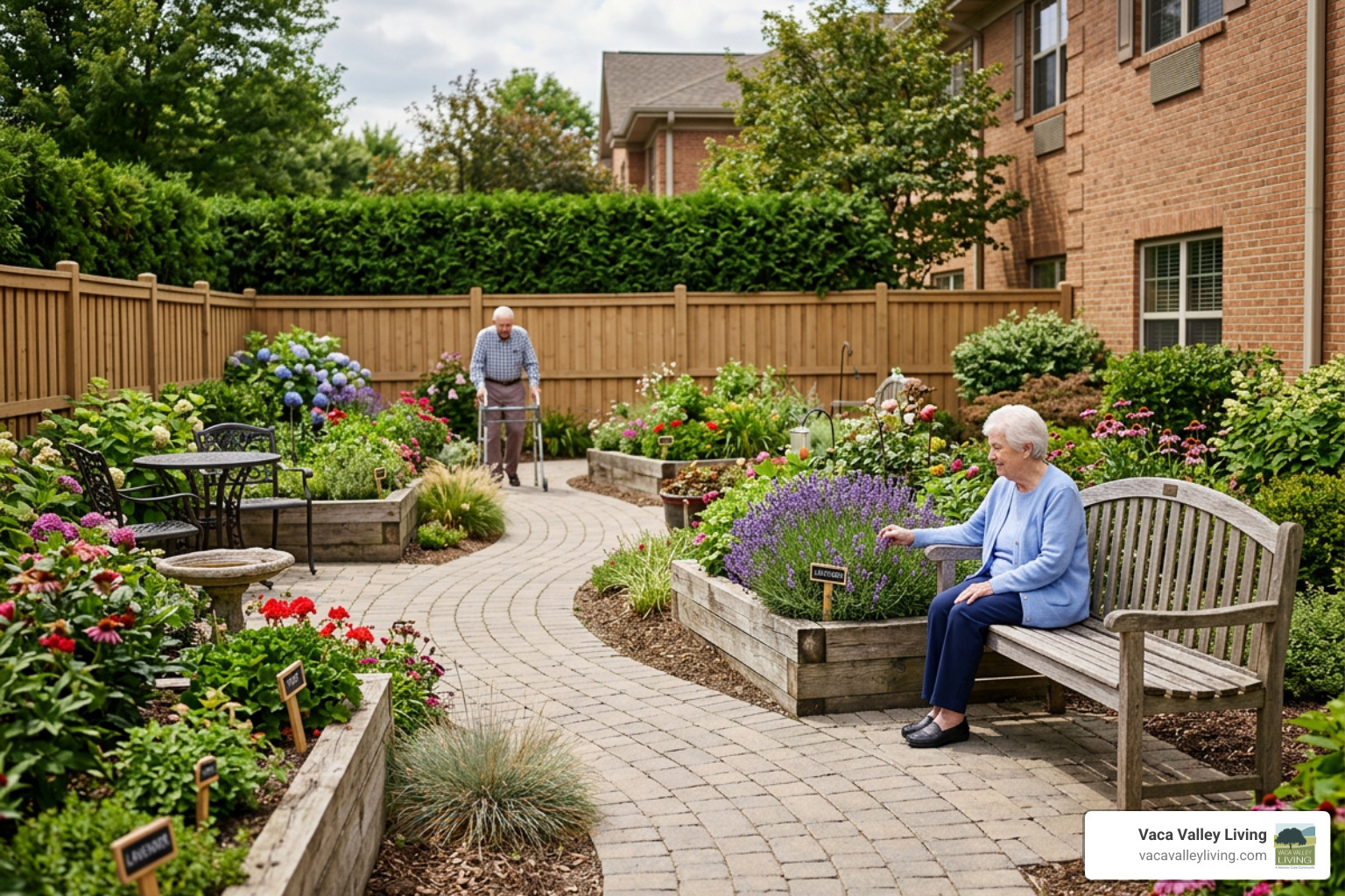 enclosed sensory garden in a memory care community enclosed sensory garden in a memory care community