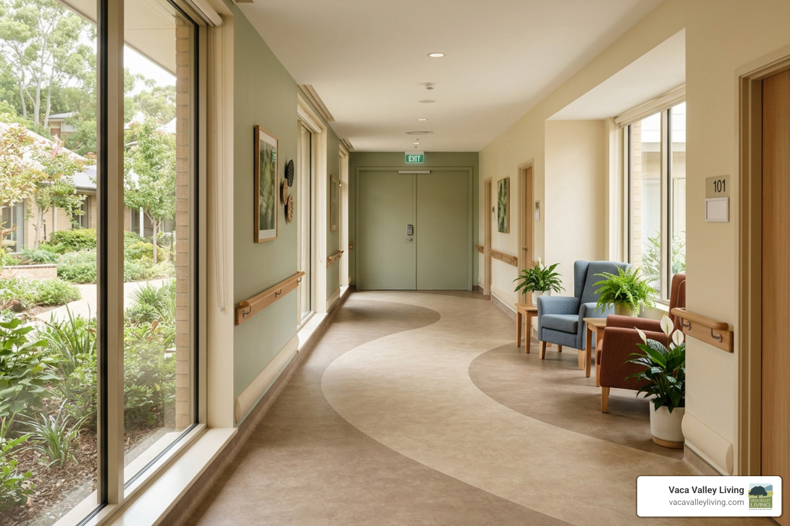 secure circular hallway with resting alcoves and natural lighting secure circular hallway with resting alcoves and natural lighting